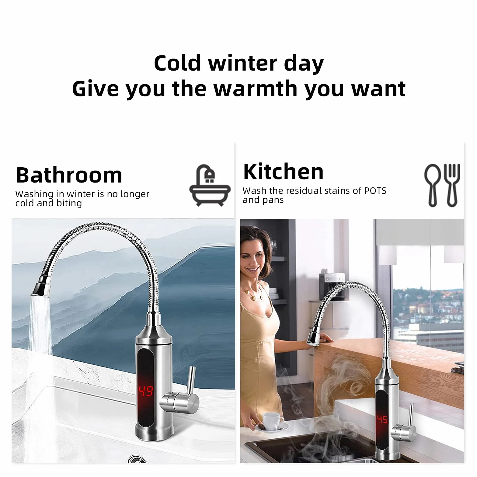 Elektryczny Kran Bateria z Natychmiastowy Podgrzewacz Wody LED Wyświetlacz Temperatury