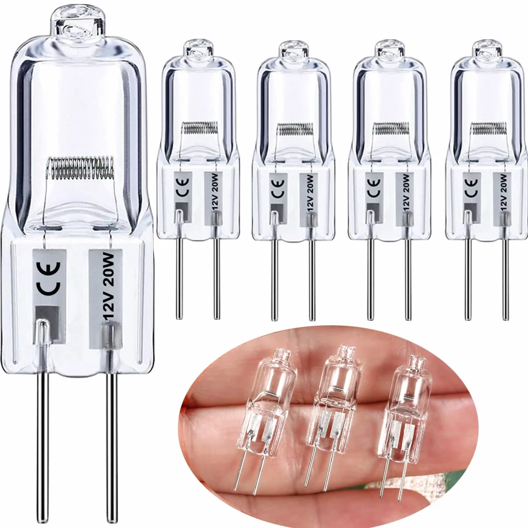 Vinaco Żarówki G4 Ściemniane, 5-Pak Halogenowych 20 W, Długa Żywotność, 12 V Kapsułkowe, Ciepła Biel 2800 K, Do Lamp Sufitowych i Stołowych