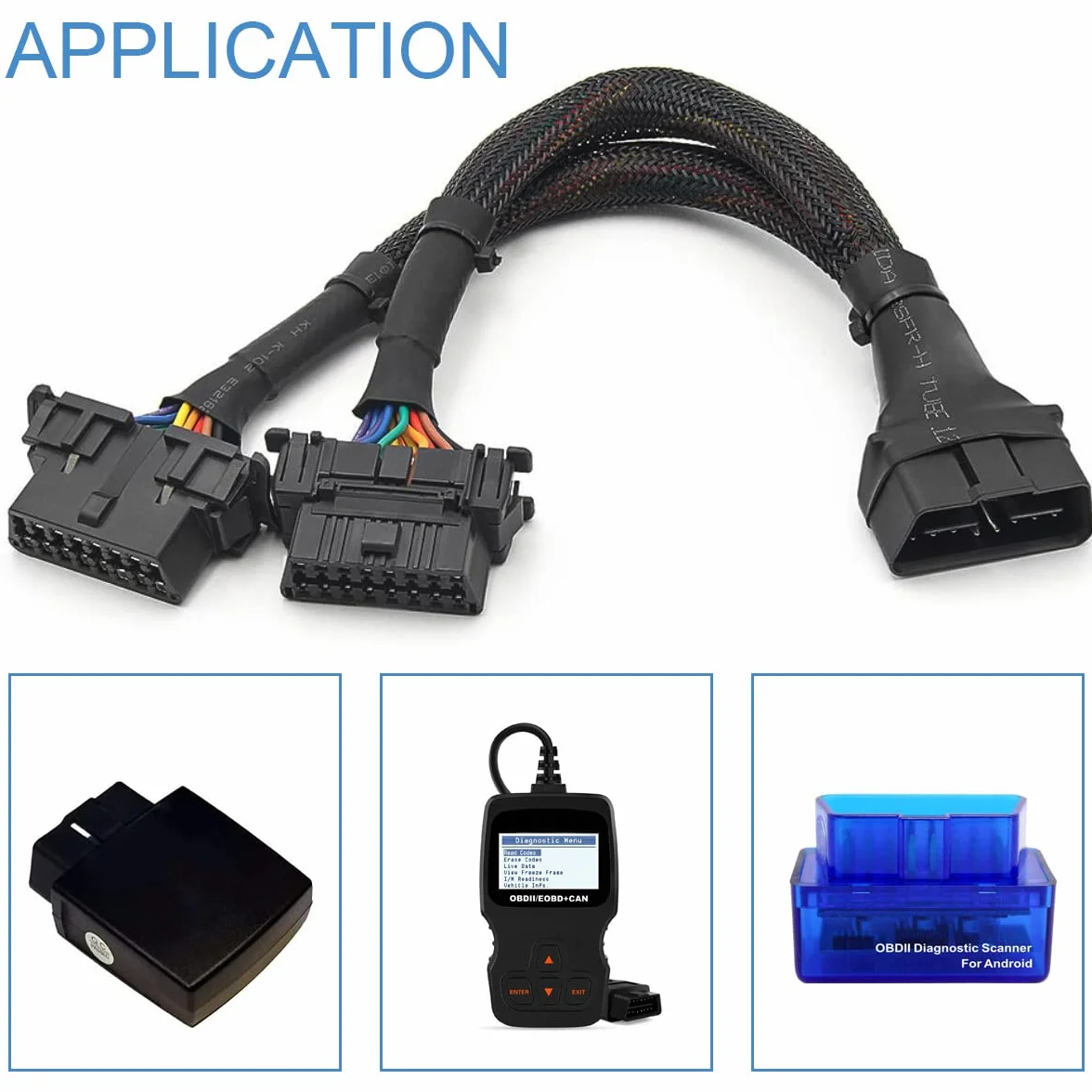 OBD2 kabel przedłużający OBD-II Bluetooth adapter rozdzielacz, 1 x wtyczka na podwójne gniazdo, adapter diagnostyczny do samochodu GPS Tracker Bluetooth WiFi OBD skaner kodów