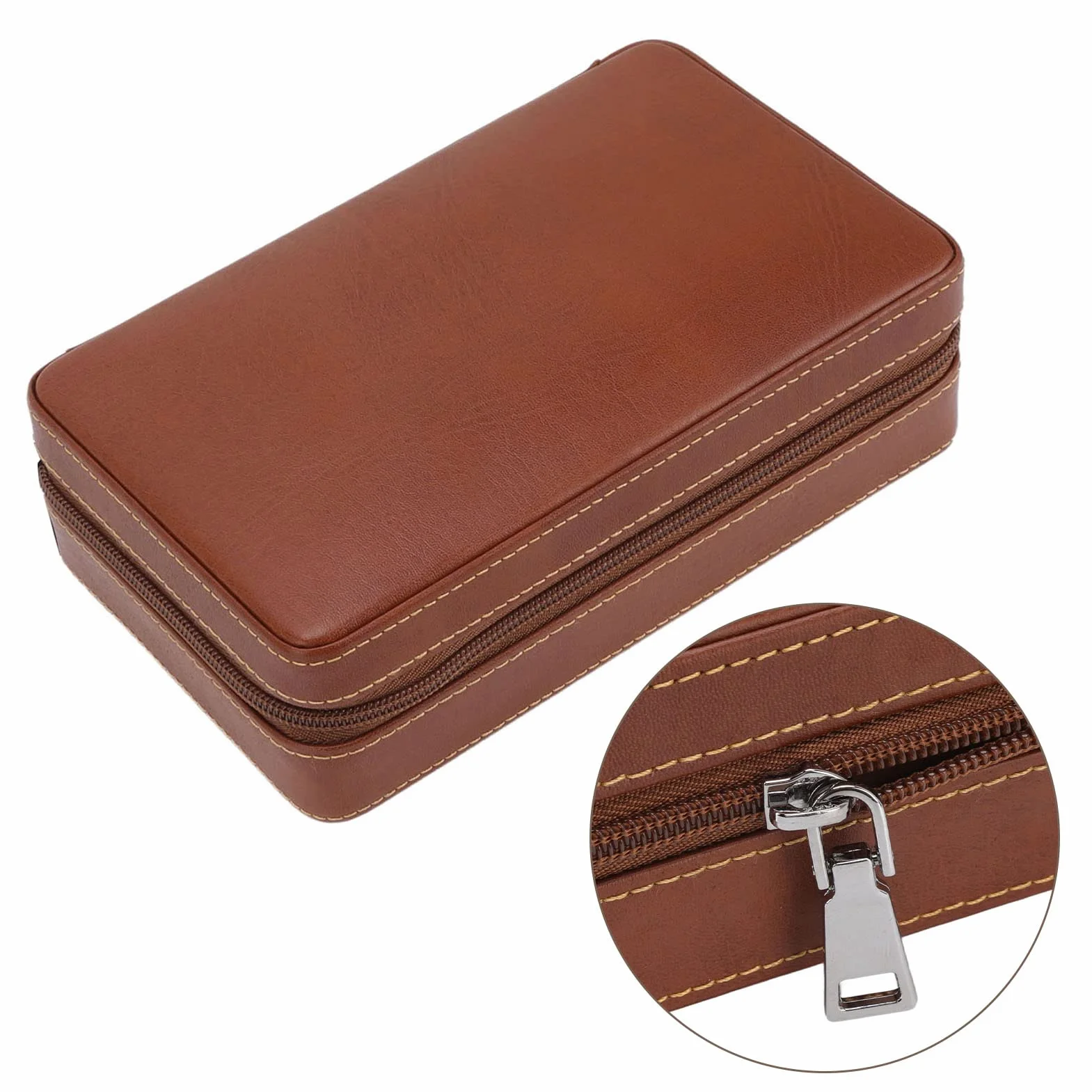 Humidor podróżny na cygara, etui na cygara, humidor na cygara, brązowe, przenośne, z podszewką z drewna cedrowego, nawilżacz powietrza, pudełko na cygara z torbą do przechowywania w podróży