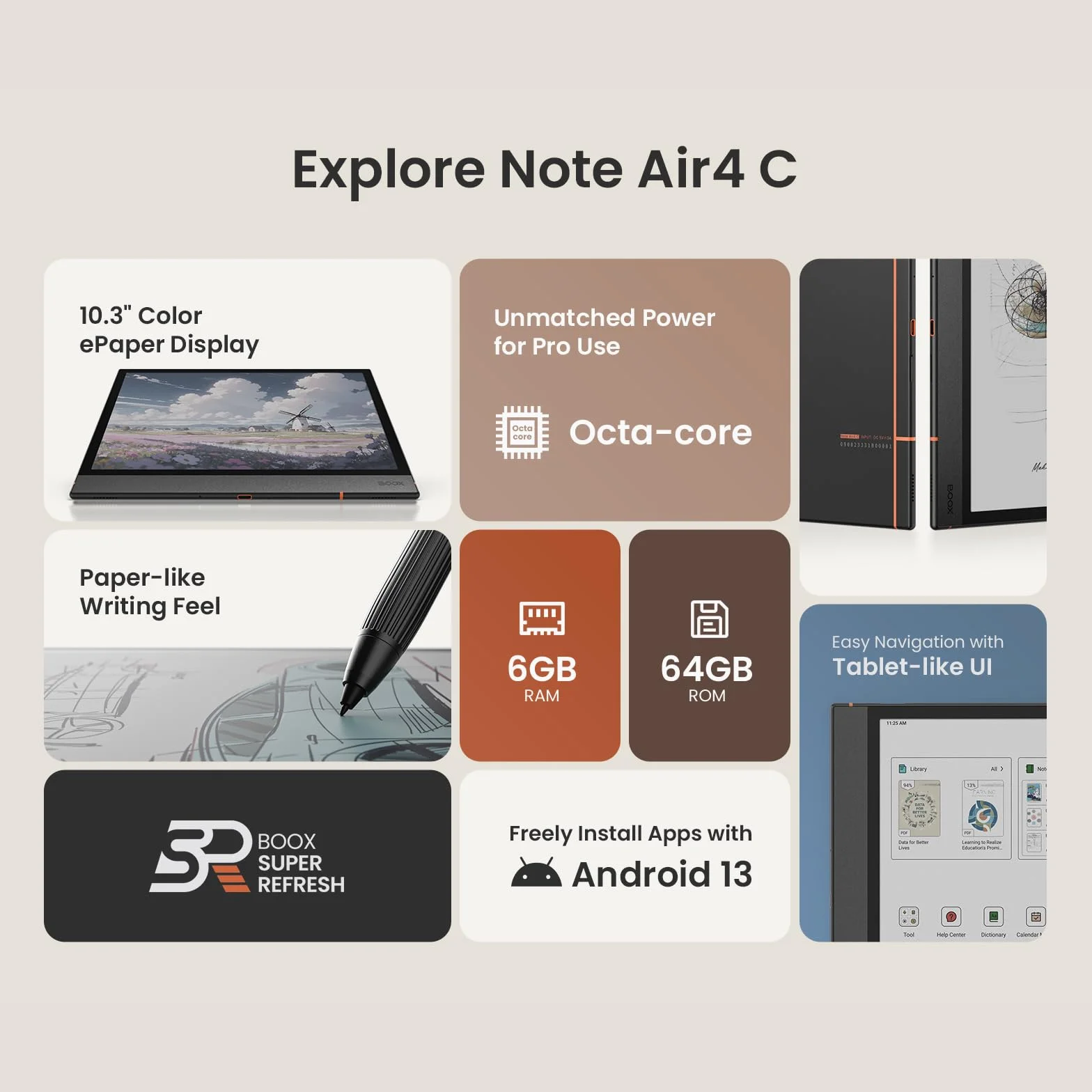 BOOX Note Air4 C 10,3 Cala Kolor ePaper Notepad 64 GB Android 13 E-Ink