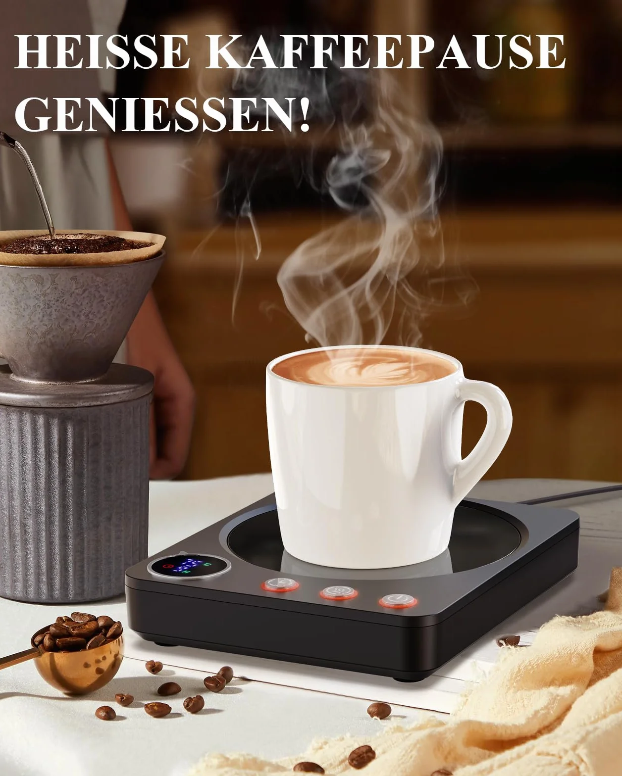 HOMEASY Podgrzewacz do kawy, 3 ustawienia temperatury, czarny