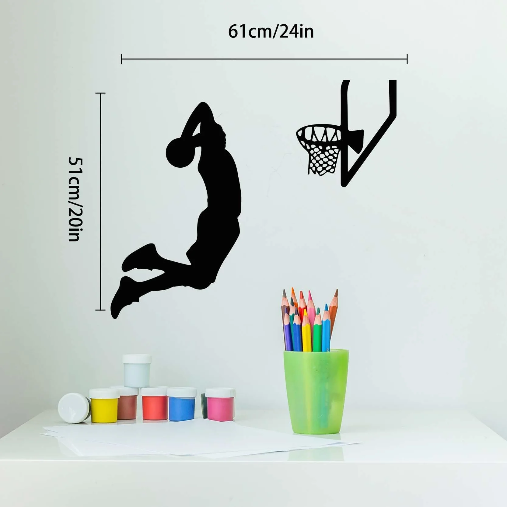 Tatuaż ścienny z motywem koszykówki, sportowego gracza, naklejka ścienna 61 x 51 cm, inspirująca naklejka ścienna do sypialni, chłopców, pokoju dziecięcego, pokoju młodzieżowego, pokoju zabaw
