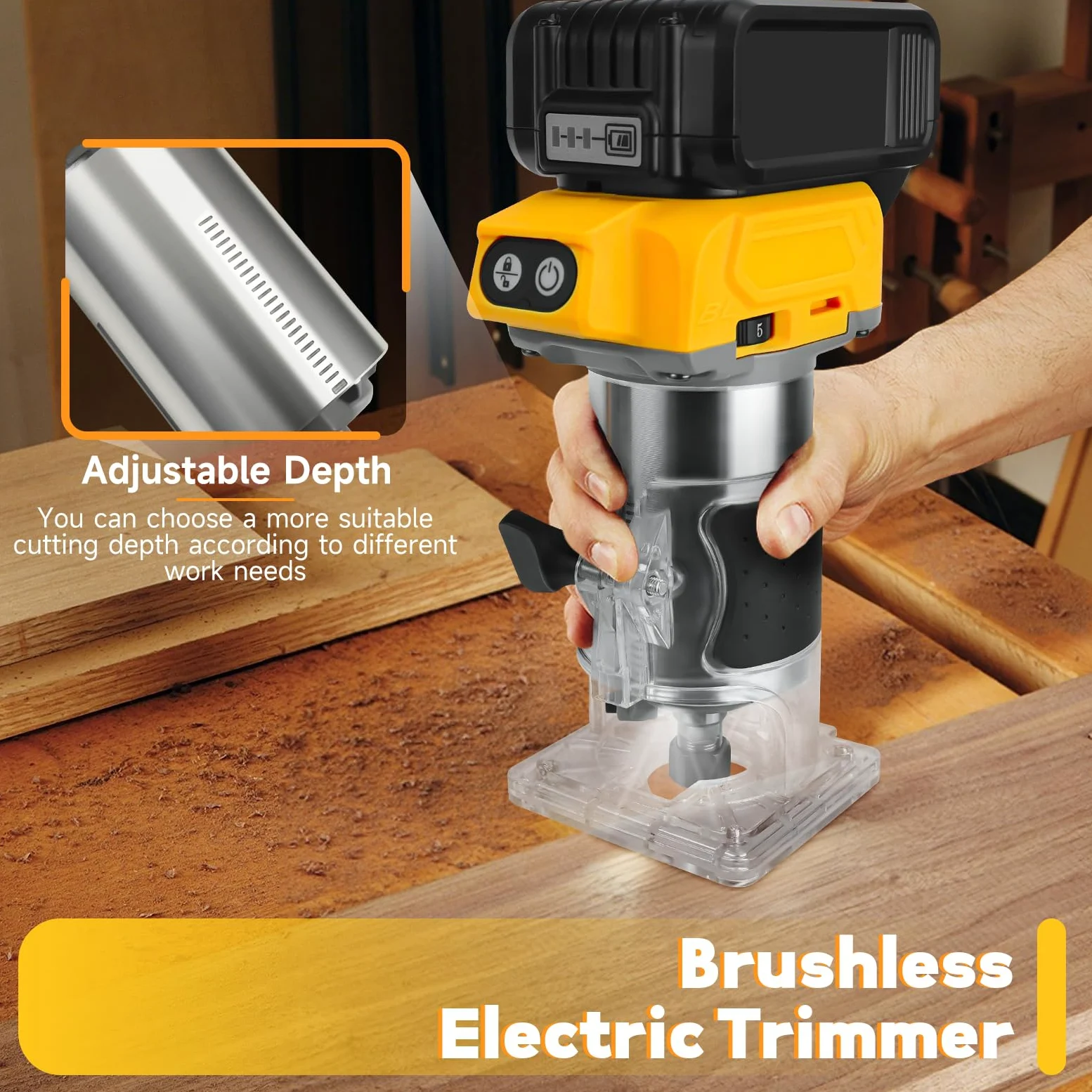 Akumulatorowa frezarka górnowrzecionowa do baterii Dewalt 20 V, 30 000 obr./min, elektryczny ręczny router palmowy z 5 sztukami 1/4", bezszczotkowy trymer nadaje się do obróbki drewna, szczelinowy