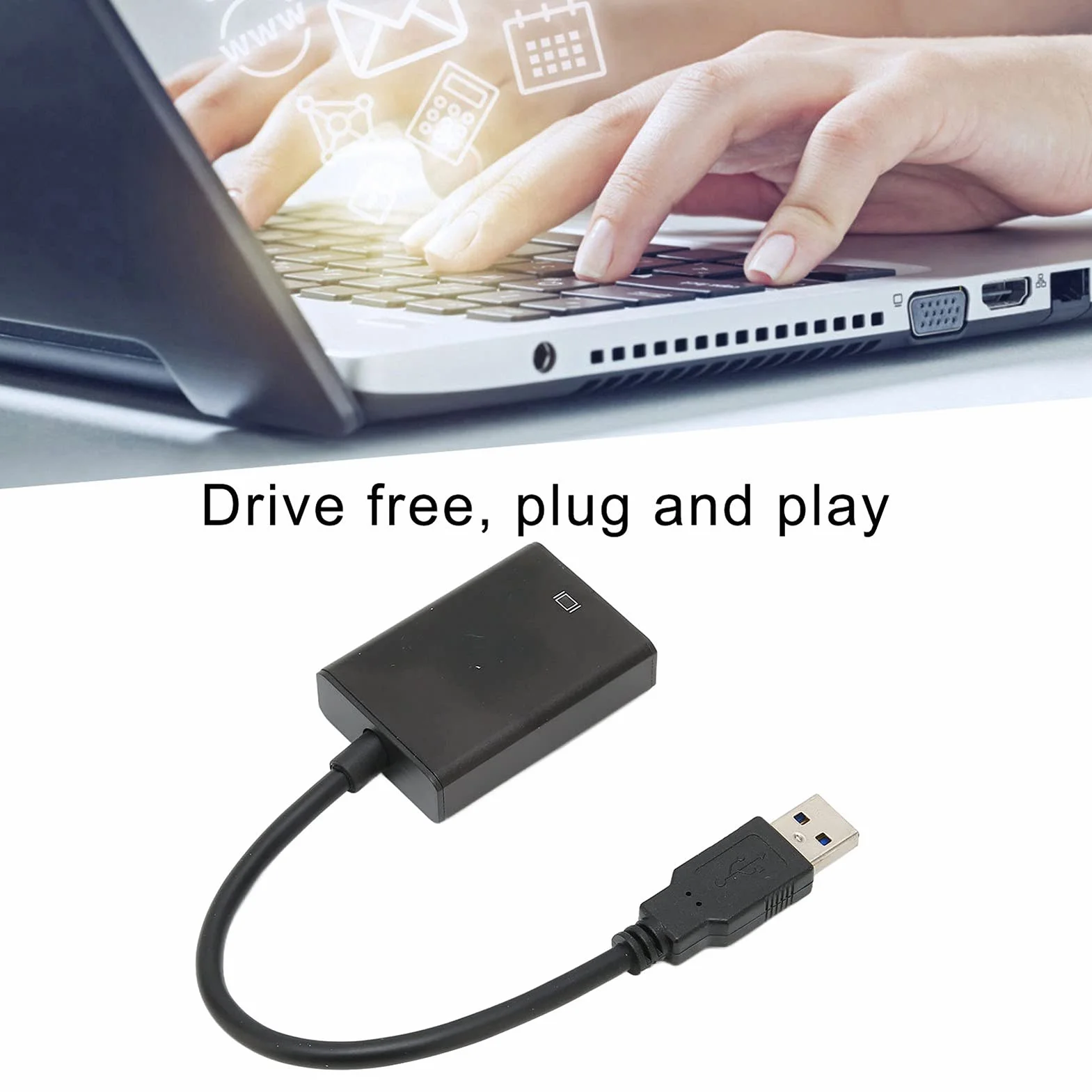 Adapter USB3.0 na HDMI, Interfejs Multimedialny USB3.0 na Wysokiej Rozdzielczości Męski na żeński do Uniwersalnych Komputerów Stacjonarnych i Notebooków