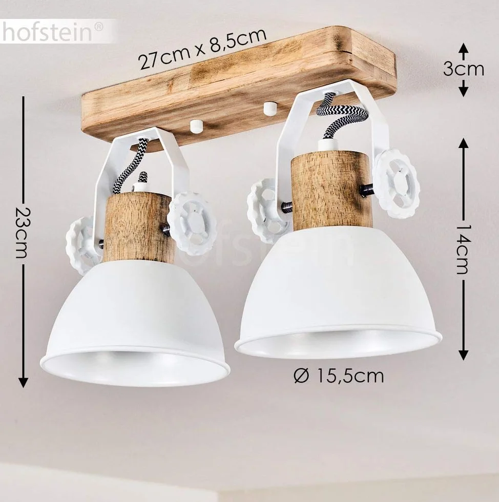 Lampa sufitowa Orny 2 płomienna z regulowanymi reflektorami metal/drewno biały/brązowy E27 retro vintage