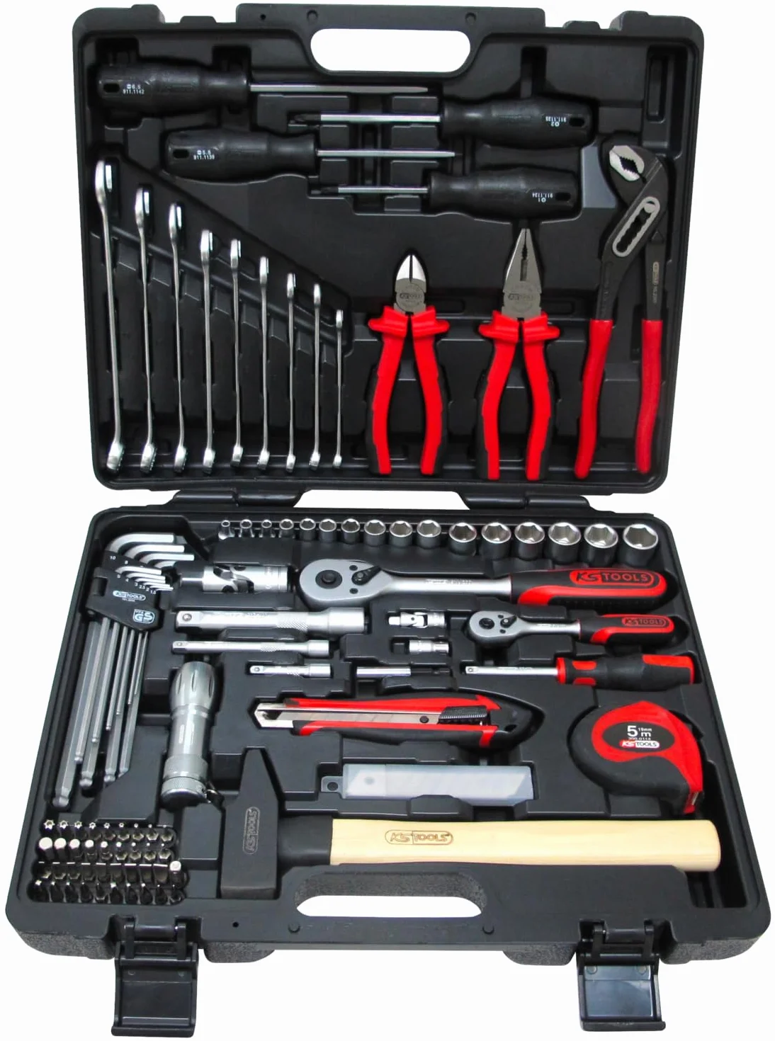 KS Tools 911.0703 zestaw kluczy nasadowych, 1/4 cala – 1/2 cala – klucze od 8 do 19 mm, Ecoline chrom, 103 sztuk, kolor biały