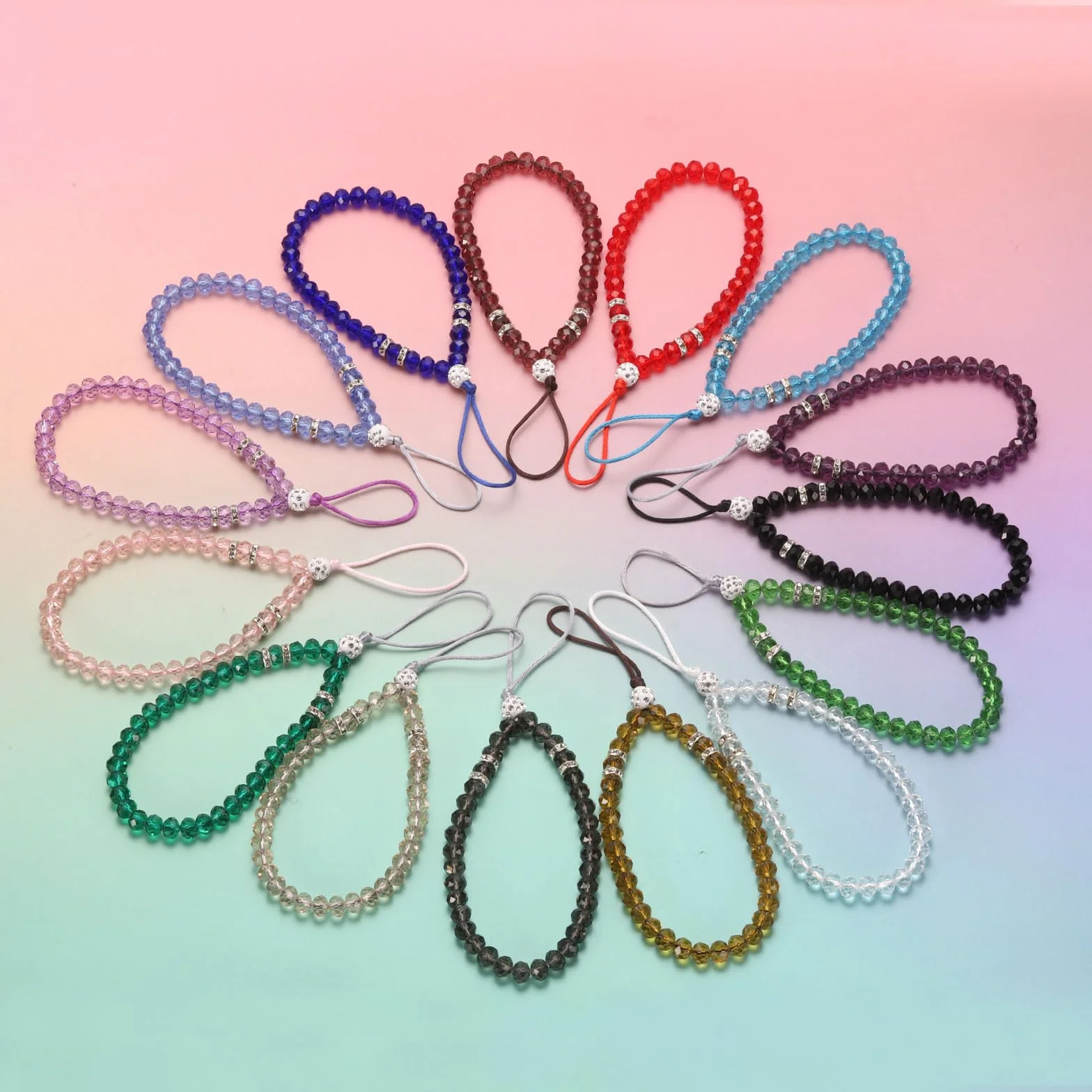 QUARKZMAN 3 sztuki Bling Crystal Lanyard, 18 mm (0,7"), pasek na nadgarstek do telefonu, brokat, kryształowe koraliki, smycz, do biura, na szyję, pasek na klucze (ciemny fioletowy)