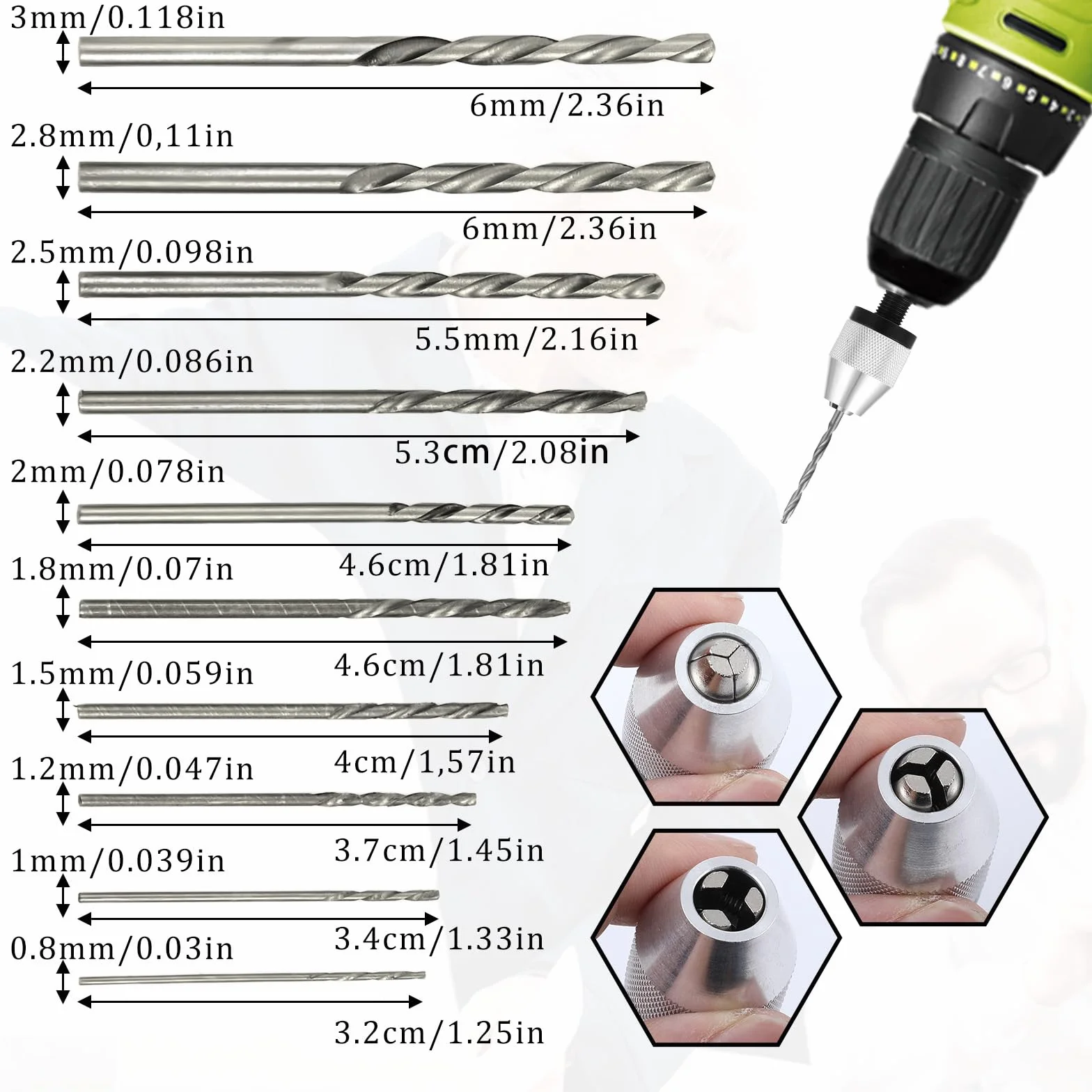 Giantree Bezkluczykowy uchwyt wiertarski, 2 szt. adapter uchwytu z 10 szt. wierteł, chwyt sześciokątny 1/10.2 cm, szybka wymiana konwertera, przedłużacz, adapter do mocowania narzędzia udarowego