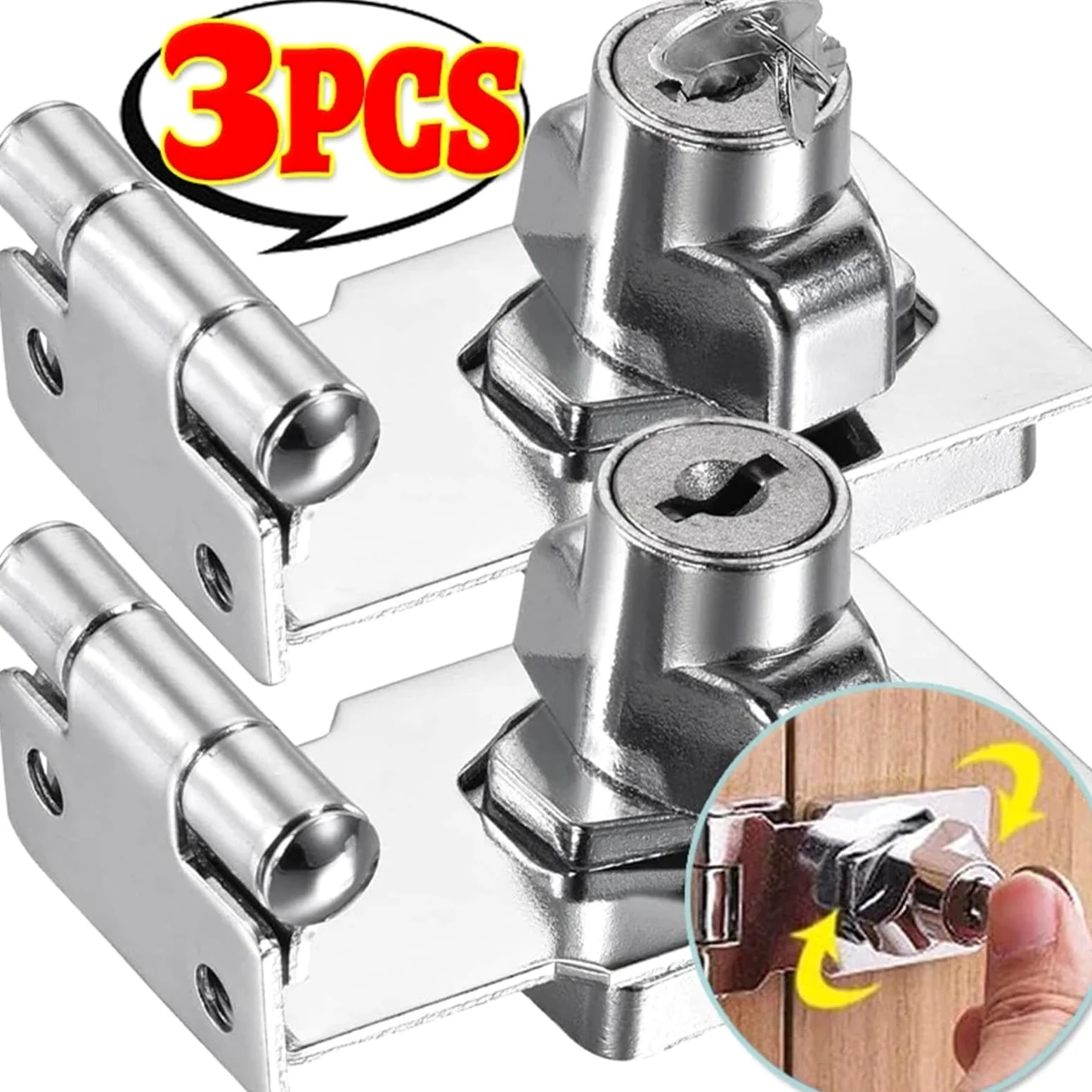 Zamek kluczowy, 3-częściowe zszywki z kluczem do szafek 2,5-4 cali(3 inch-3PCS)