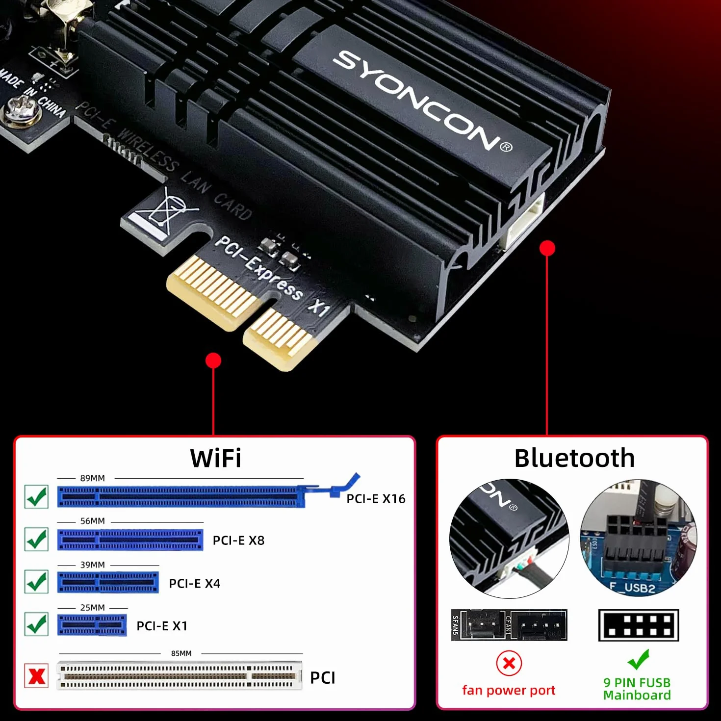 AXE5400 WiFi 6E PCIe Karta WiFi Chipset Intel AX210 z Bluetooth 5.3 Tri-Band (6GHz/2402Mb/s, 5GHz/2402Mb/s, 2,4GHz/574Mb/s) Karta sieciowa PCI Express Stosuje się do PC Windows 10/11(czarna)