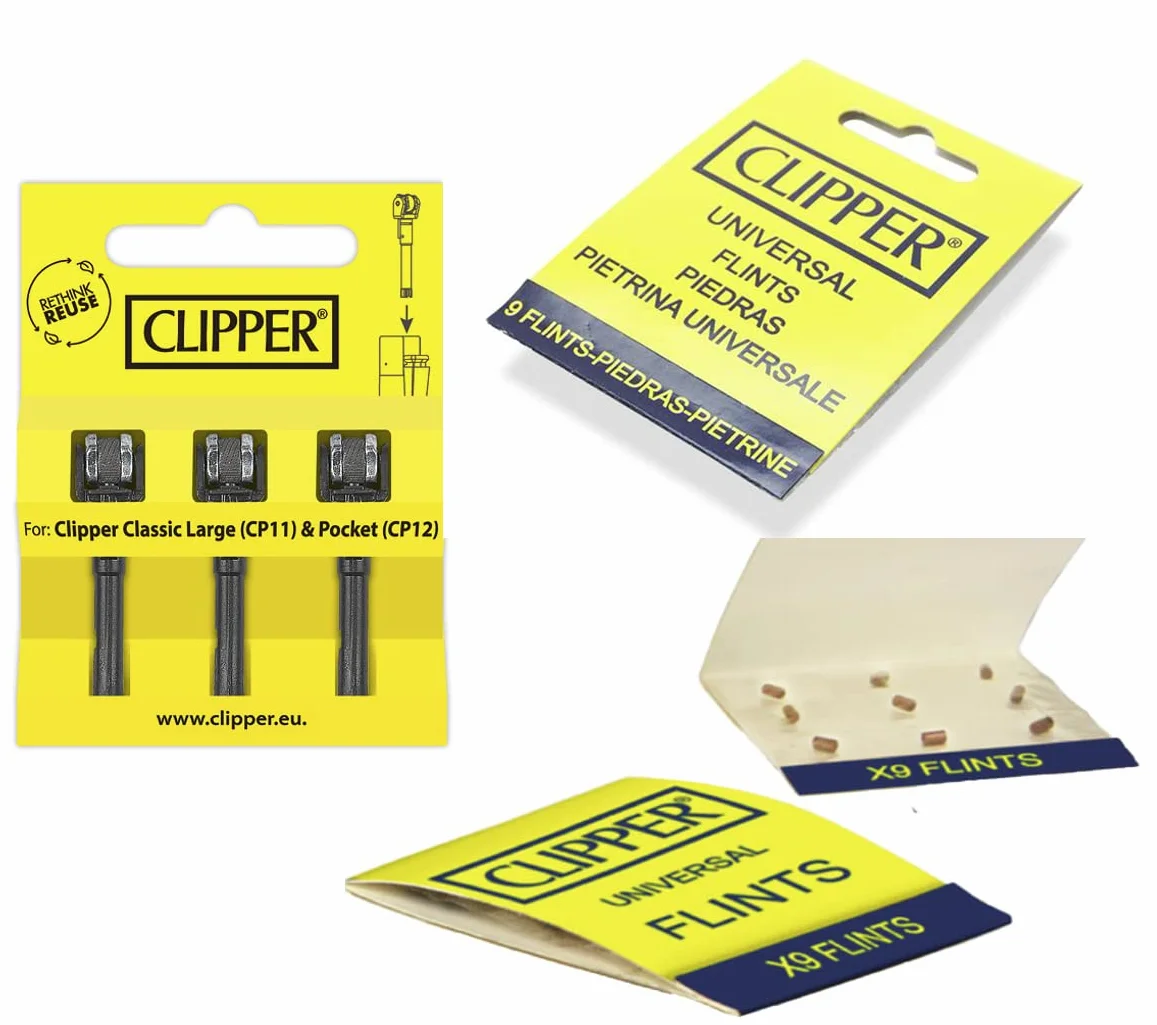 Clipper® 9X krzesiwa + 3X koła zapłonowe z krzesiwem + worek OnAir z zamknięciem ciśnieniowym; zestaw krzesiw Clipper do zapalniczek
