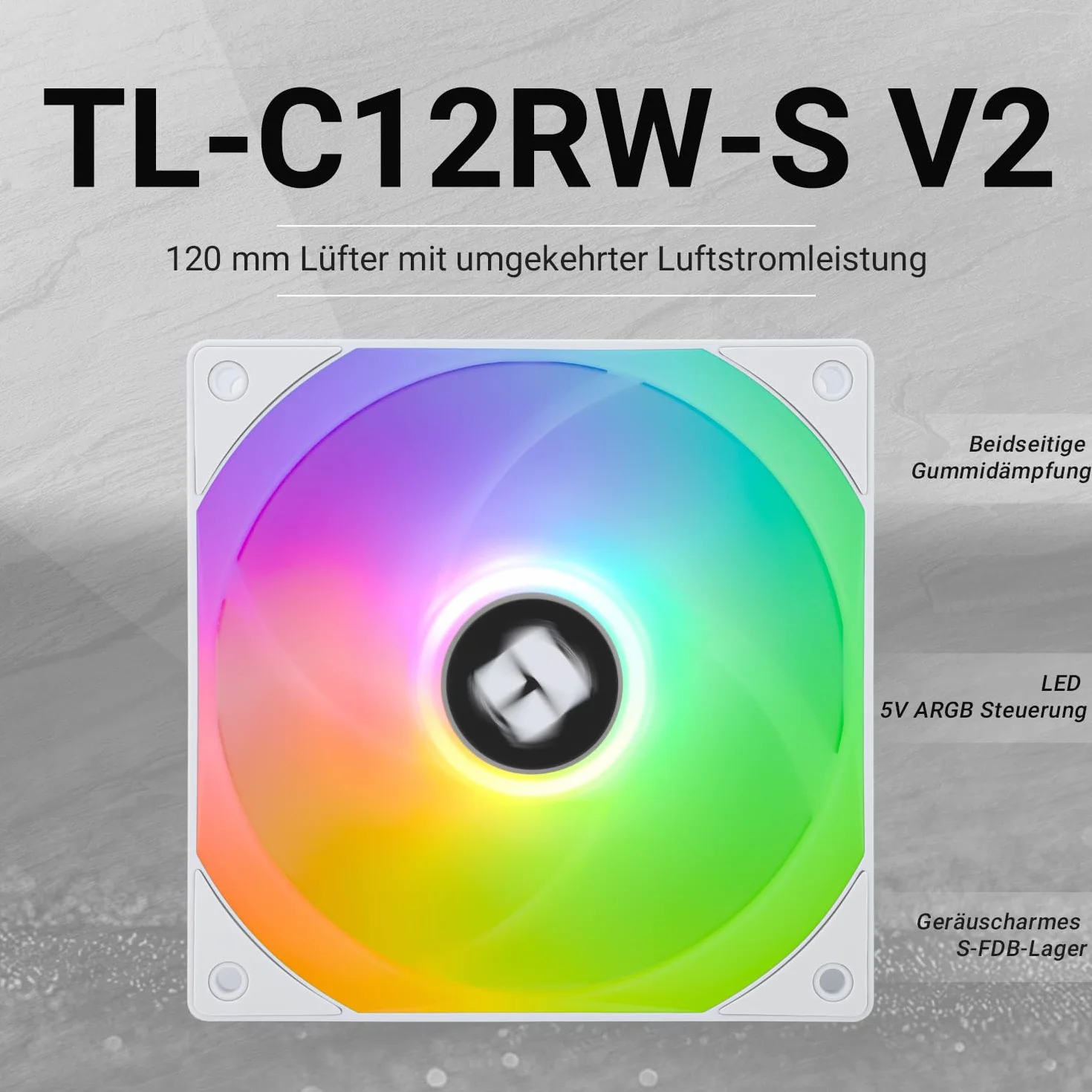 Thermalright TL-C12RW-S V2 wentylator CPU 120 mm, wentylator obudowy z oświetleniem ARGB, cichy wentylator komputerowy PC PWM z prędkością 1500 obr./min, chłodzenie CPU, biały
