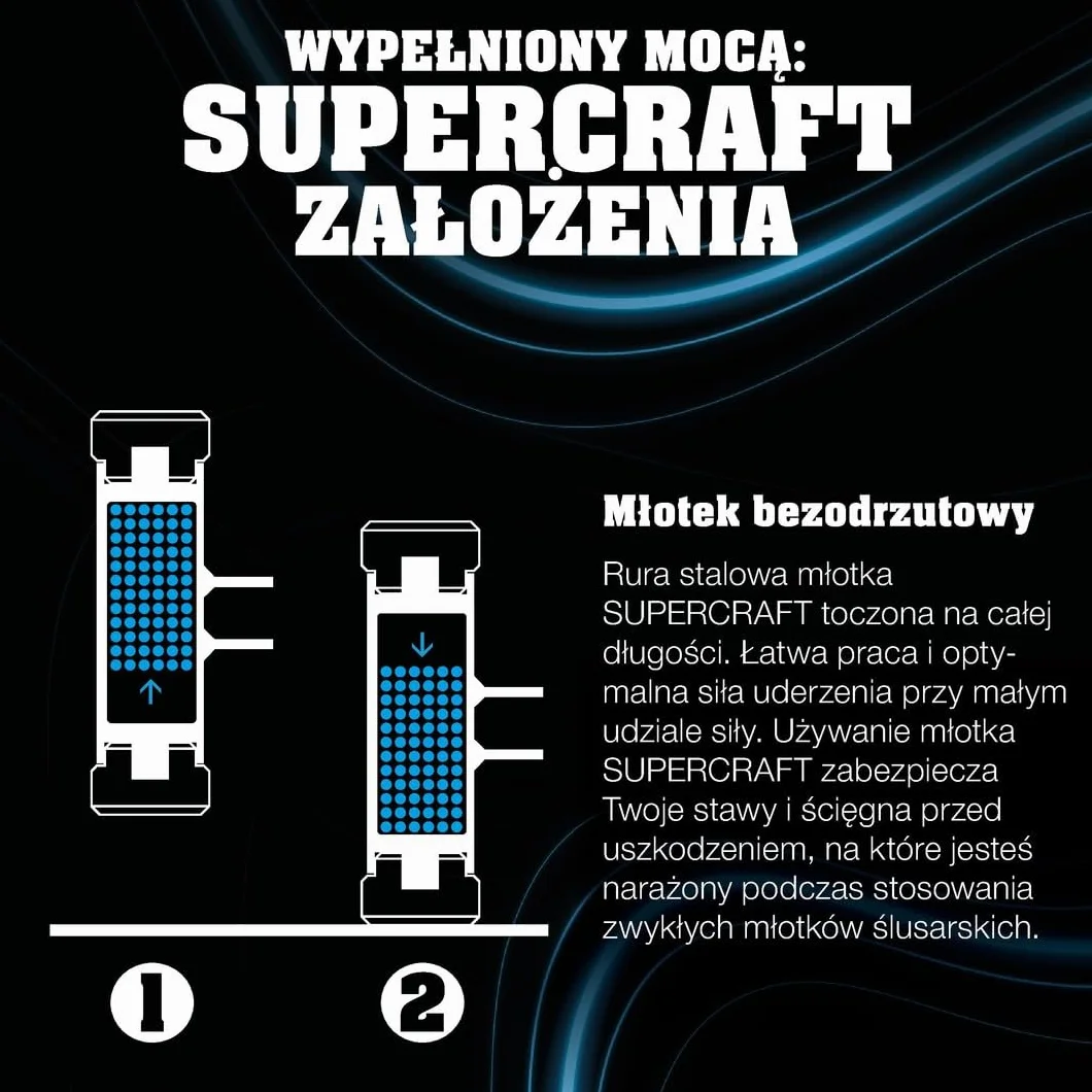 Supercraft młotek ochronny, z odpornym na pęknięcia trzonkiem z rur stalowych i ergonomicznie ukształtowanym, antypoślizgowym uchwytem | śr. = 50 mm | 3377.050