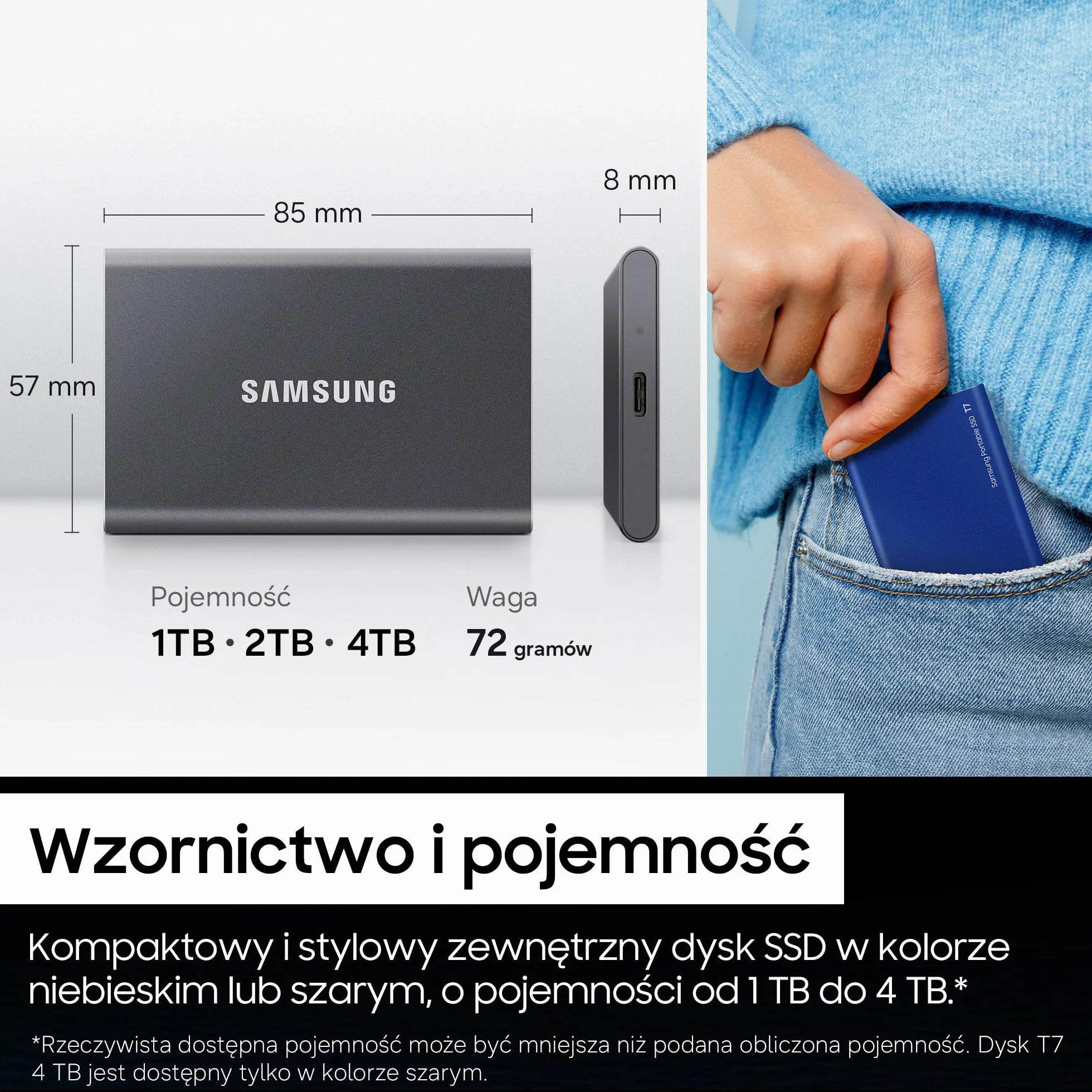 Samsung T7 Portable SSD 1TB MU-PC1T0T/WW Szary