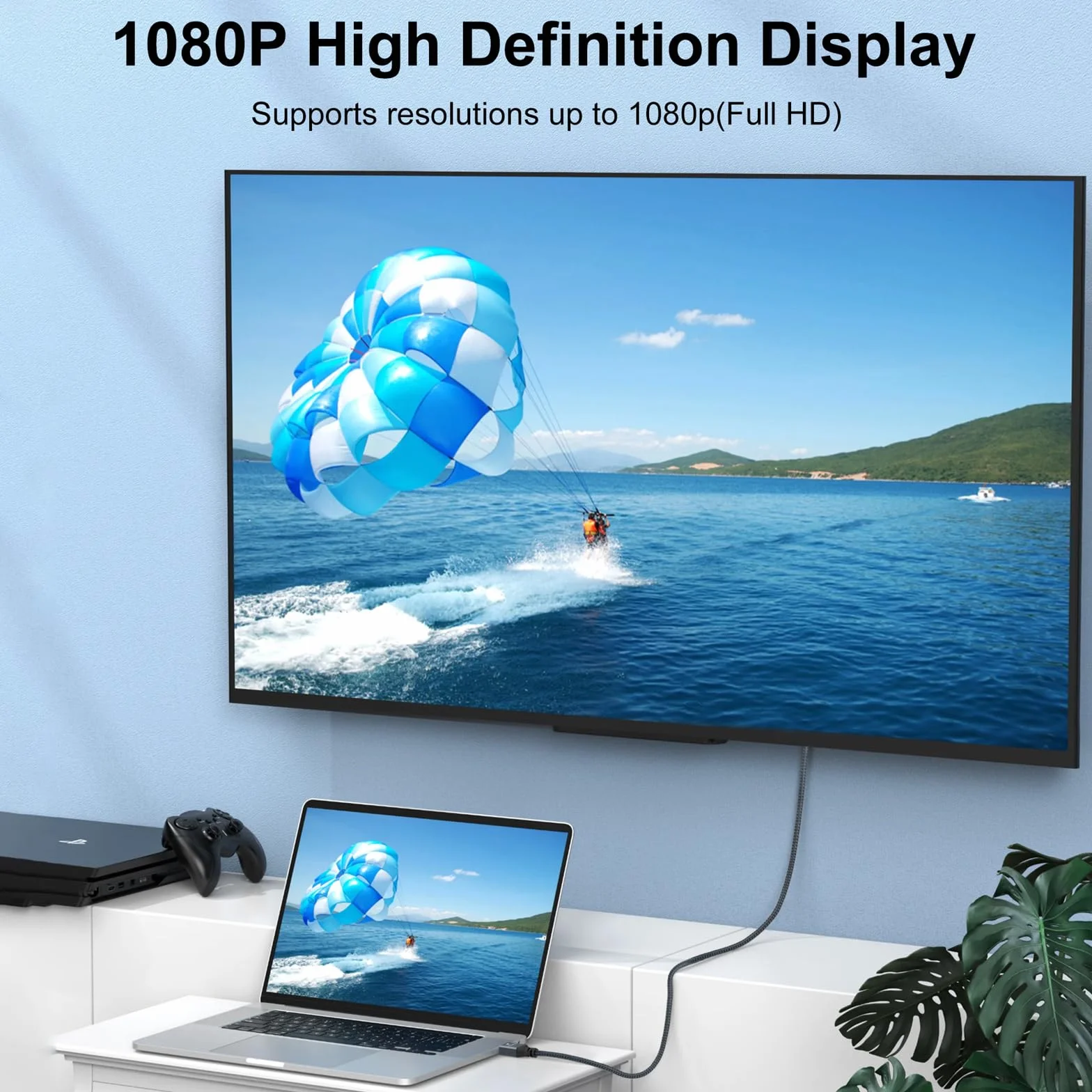 Thsucords Pleciony Kabel HDMI na VGA 1M (Męski na Męski), Kompatybilny z komputerem, laptopem, monitorem, projektorem