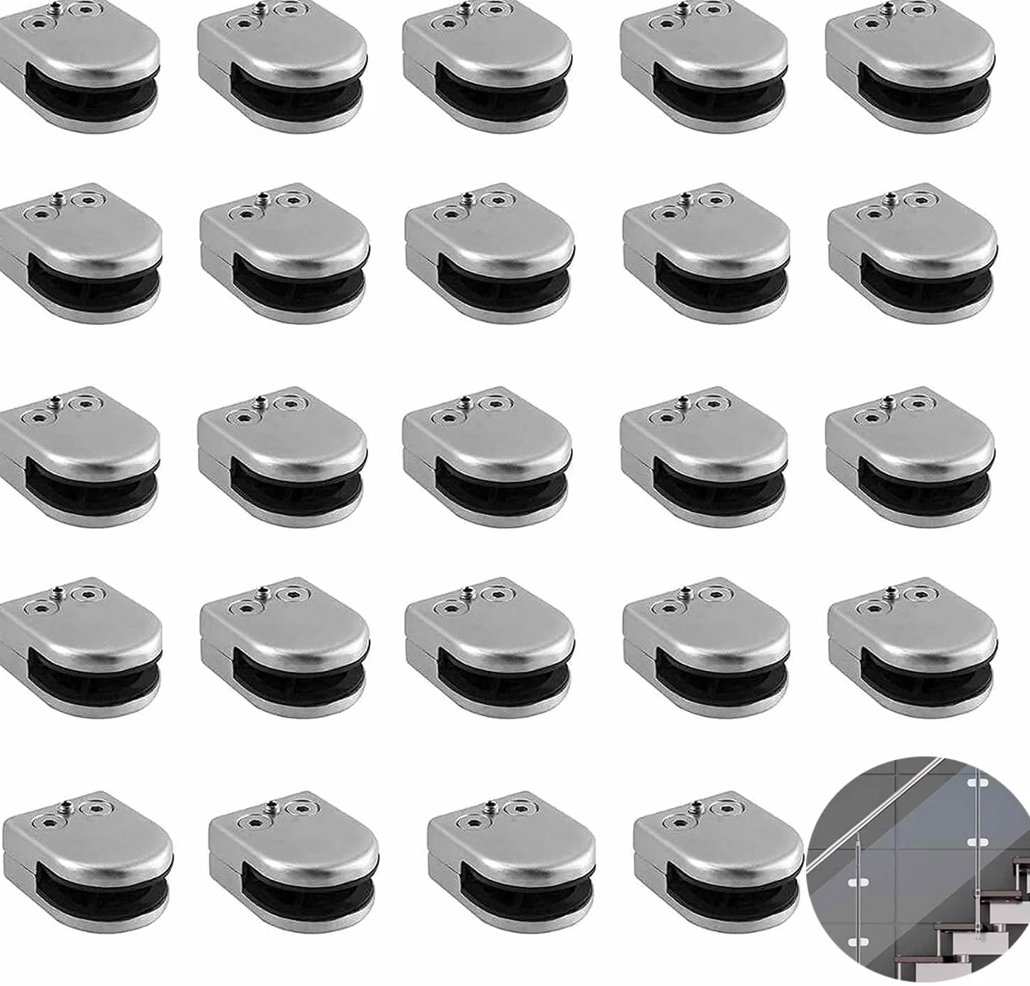 24 sztuki uchwytów do szkła 6-8 mm 304 stal szlachetna zaciski szklane zestaw do balustrady | Regulowany klips szklany uchwyt na szybę, poręcz schodowa, balkon, poręcze, uchwyt na szklane szyby