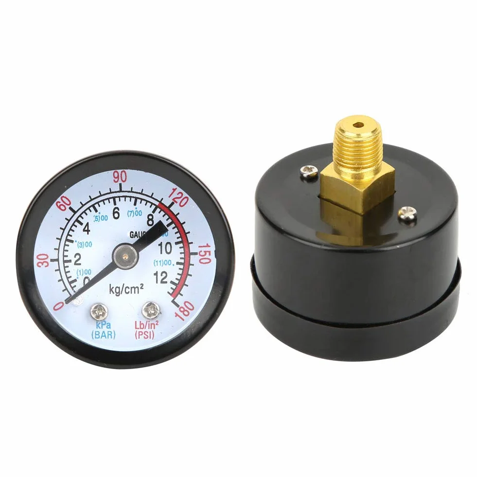 Manometr Regulatora Ciśnienia Powietrza do Sprężarki, 0-180 PSI/0-12 Bar, dla Sprężarek Śrubowych i Tłokowych