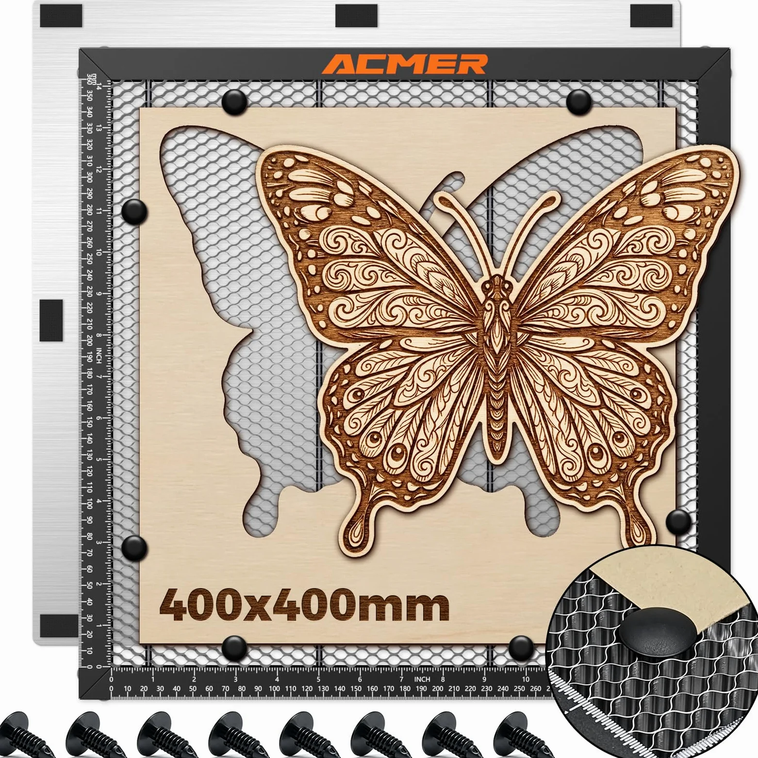 Acmer Honeycomb stół o strukturze plastra miodu 400 x 400 mm, do maszyny do grawerowania laserowego, ochrona biurka, stół roboczy z płytą aluminiową, kompatybilny z różnymi maszynami do grawerowania