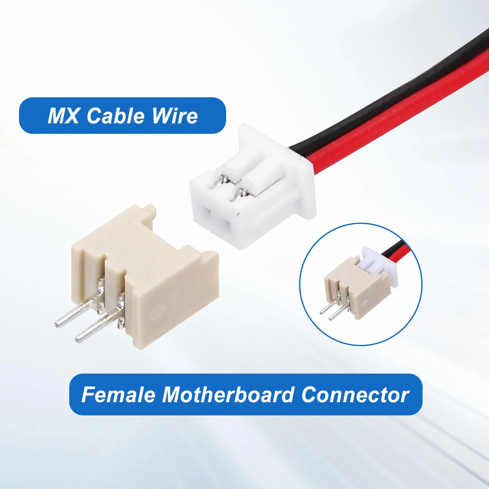 QUARKZMAN 10 sztuk MX 1,25 mm 2-pinowe wtyczki z pojedynczą głowicą z kablem 28 AWG 150 mm i listwą gniazdek do głośników, paski świetlne LED, małe urządzenia
