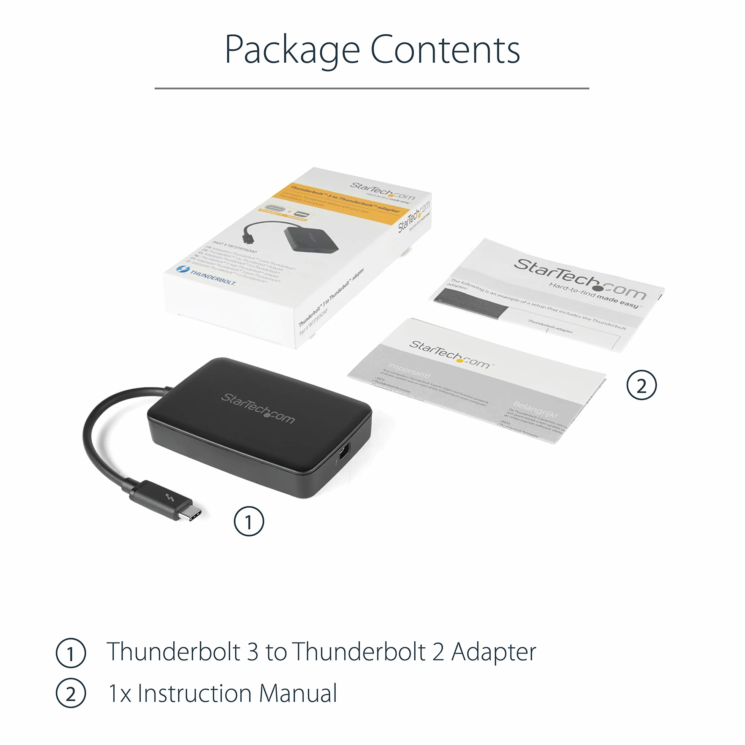 StarTech.com Thunderbolt 3 na Thunderbolt 2 adapter (nieodwracalny) - laptop TB3 na TB2 (20 Gbit/s) lub TB1 (10 Gbit/s) ekrany/urządzenia - czarny - Windows/Mac (TBT3TBTADAP)