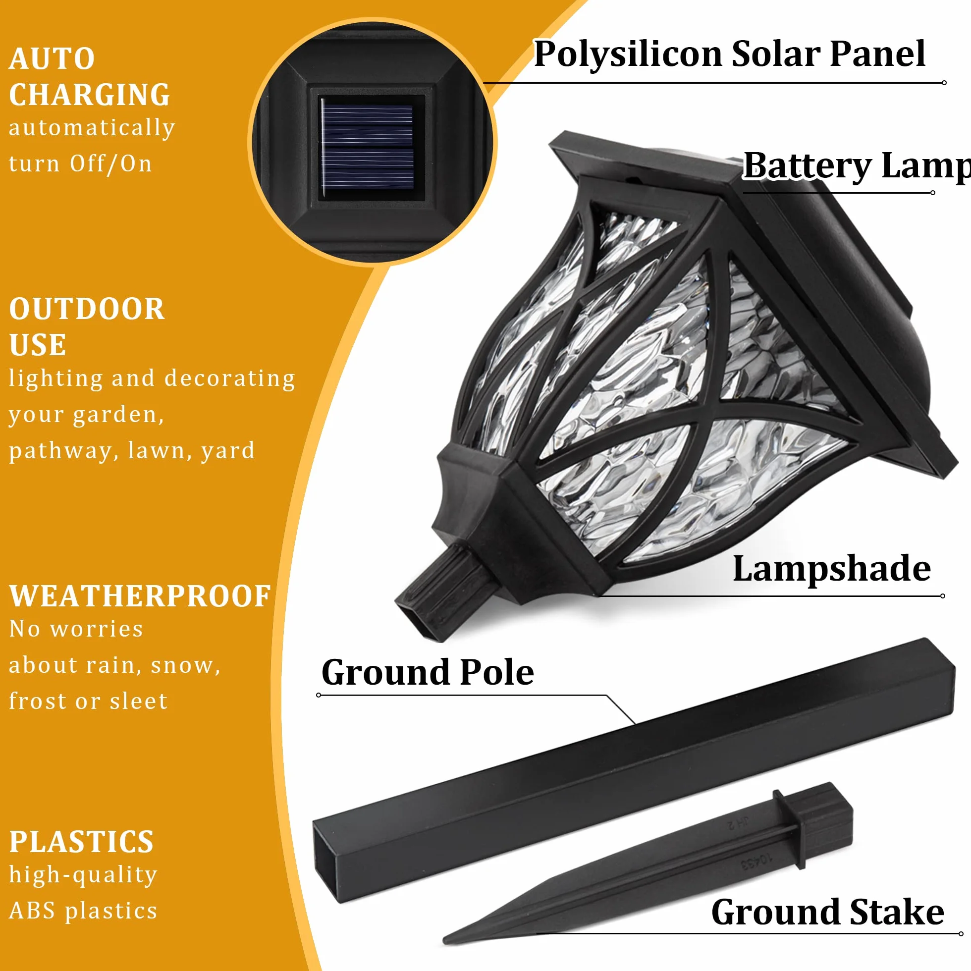 GIGALUMI 6 szt. solarnych lamp solarnych LED, wodoodporna, na podwórko, taras, krajobraz, podjazd (ciepła biel)