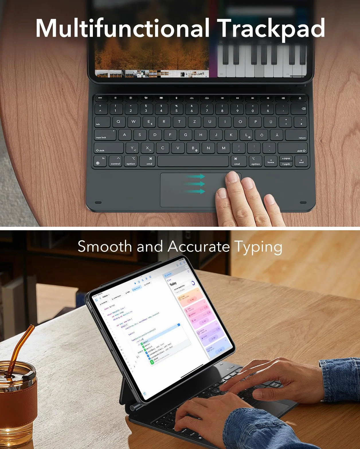 ESR iPad Air 13" (M3/M2, 2025/2024) etui na klawiaturę z regulowanym stojakiem magnetycznym, tryb wysoki/podwyższony, zdejmowane etui ochronne, seria Rebound 360, czarne