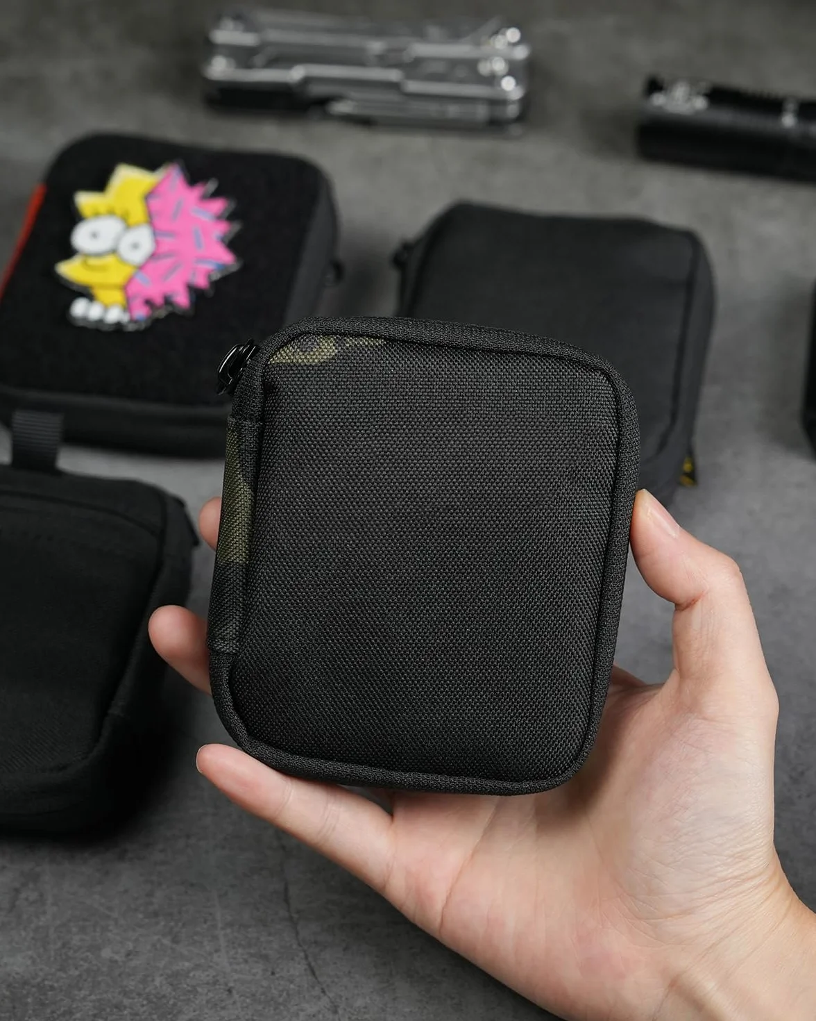 VIPERADE VE34 mini Pouch EDC, mały organizer na narzędzia kieszonkowe i multitool, kompaktowy EDC – mini portfel dla mężczyzn (VE34-czarny kamuflaż)
