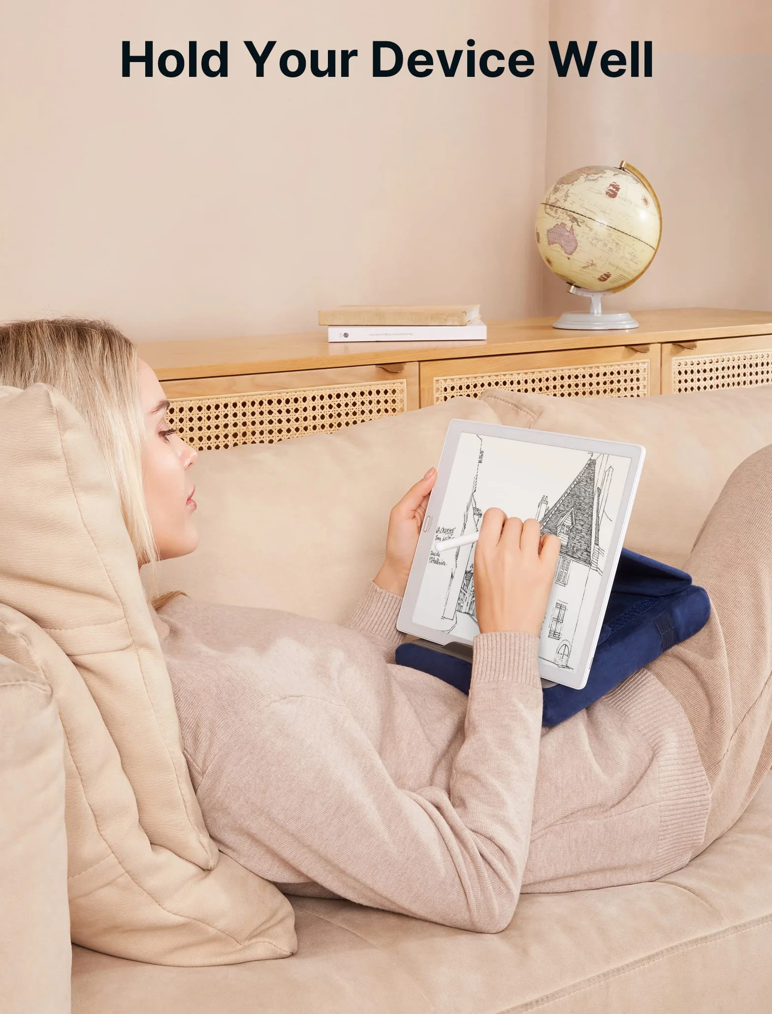 JSAUX Uchwyt na tablet do łóżka, stojak na poduszkę na tablet Kompatybilny z iPadem Pro 11 10,5 9,7 10,2 Air Mini, Kindle, Tablet, telefony i inne urządzenia 4-11'' na kolana, łóżko i biurko Granatowy
