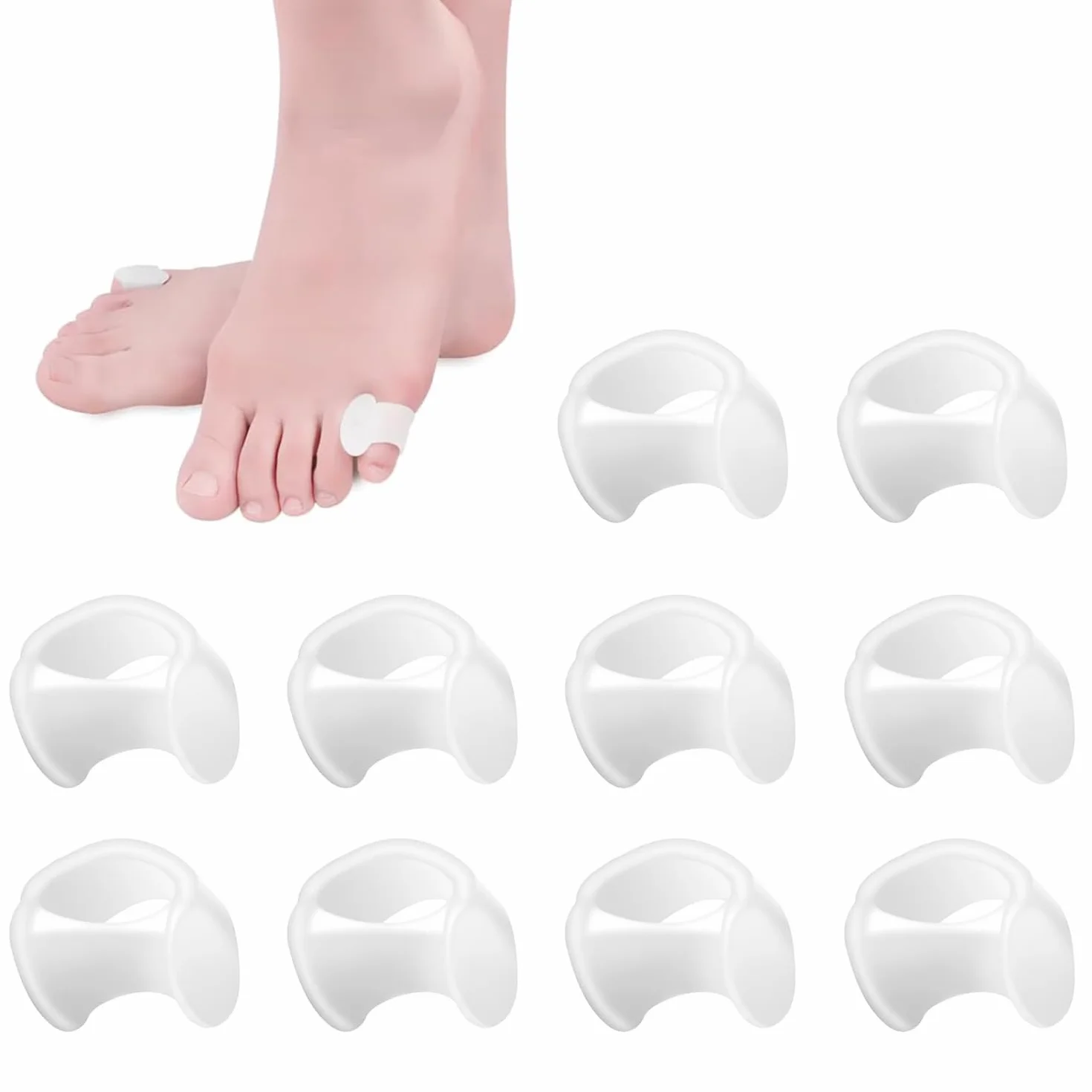 10 Sztuk Separator Palce Foot Korektor Koślawego Koślawego Kobieta Separator Palce Silikonowe do Nakładania Toes, Sprzęgła, Blister, Ulga Małe Toe Ciśnienie i Ból (Biały)