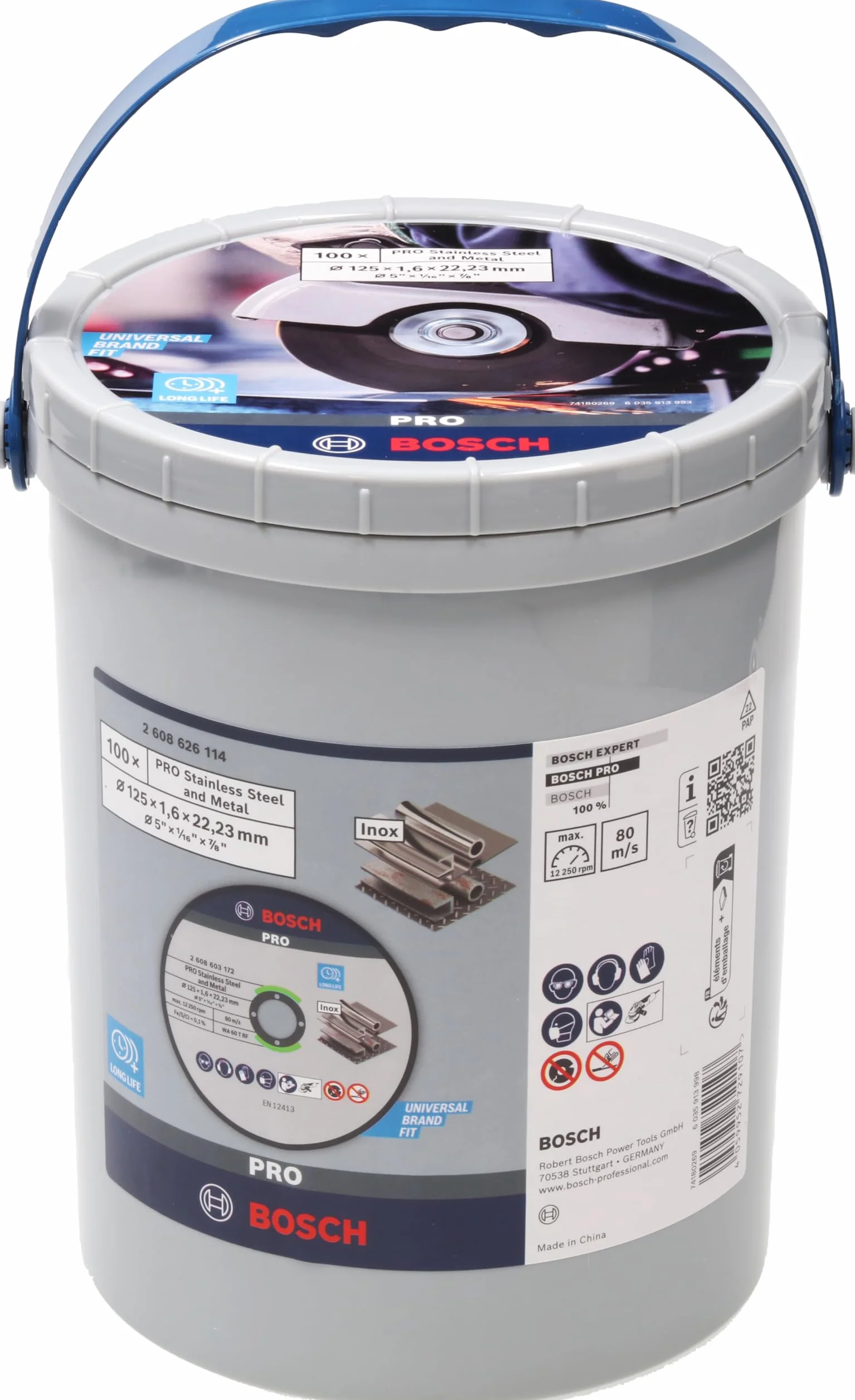 Bosch 100x Korundowa tarcza tnąca PRO Stainless Steel and Metal z otworem 22,23 mm (do Stal, Stal nierdzewna, Ø 125 mm, Professional Akcesoria Mała szlifierka kątowa)