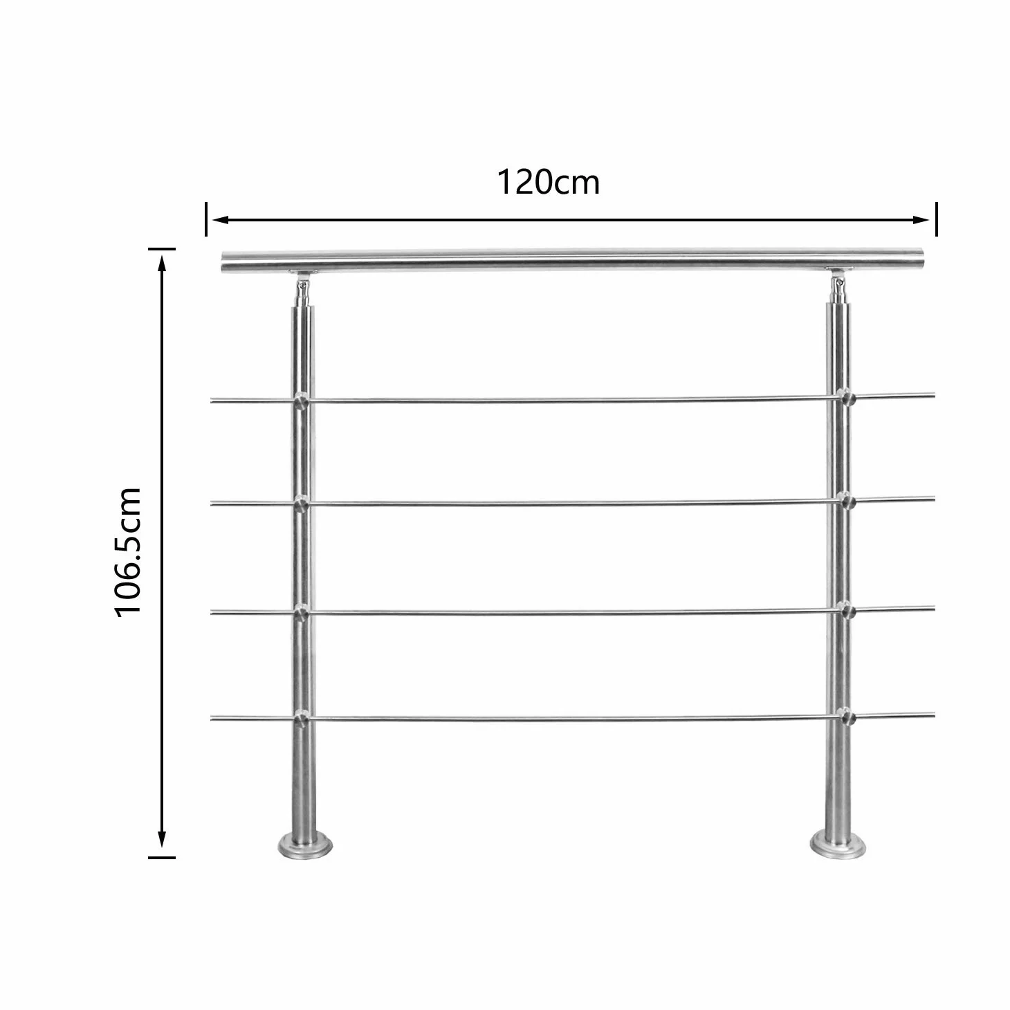 Poręcz ze stali nierdzewnej, do balustrady schodowej, na balkon, 120 cm, z 4 poprzeczkami Ø 42 mm, do wewnątrz i na zewnątrz