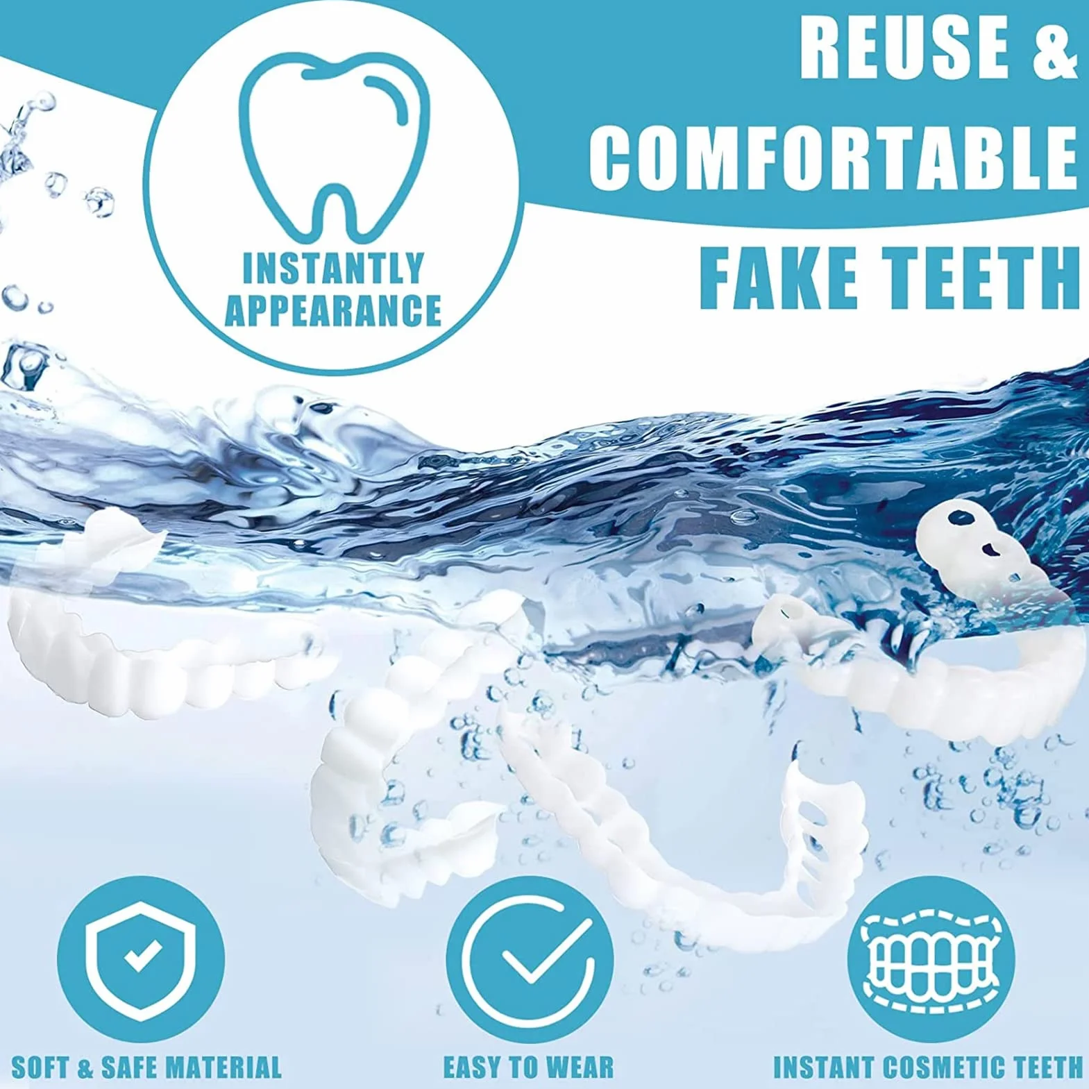 2 pary licówek błyskawicznych sztuczne zęby, sztuczne zęby licówki protezy górne i dolne silikonowe zęby zatrzaskowe forniry uśmiech okleina tymczasowe wybielanie zestaw zębów kosmetycznych