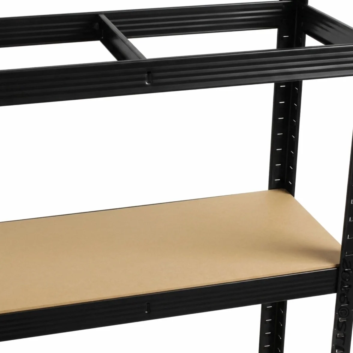 STI Półka metalowa 180 x 120 x 45 cm, nośność 875 kg (175 kg na półkę) czarna malowana proszkowo ocynkowana ogniowo, 5 półek z płytami MDF, wysoka nośność, piwnica, garaż, licznik