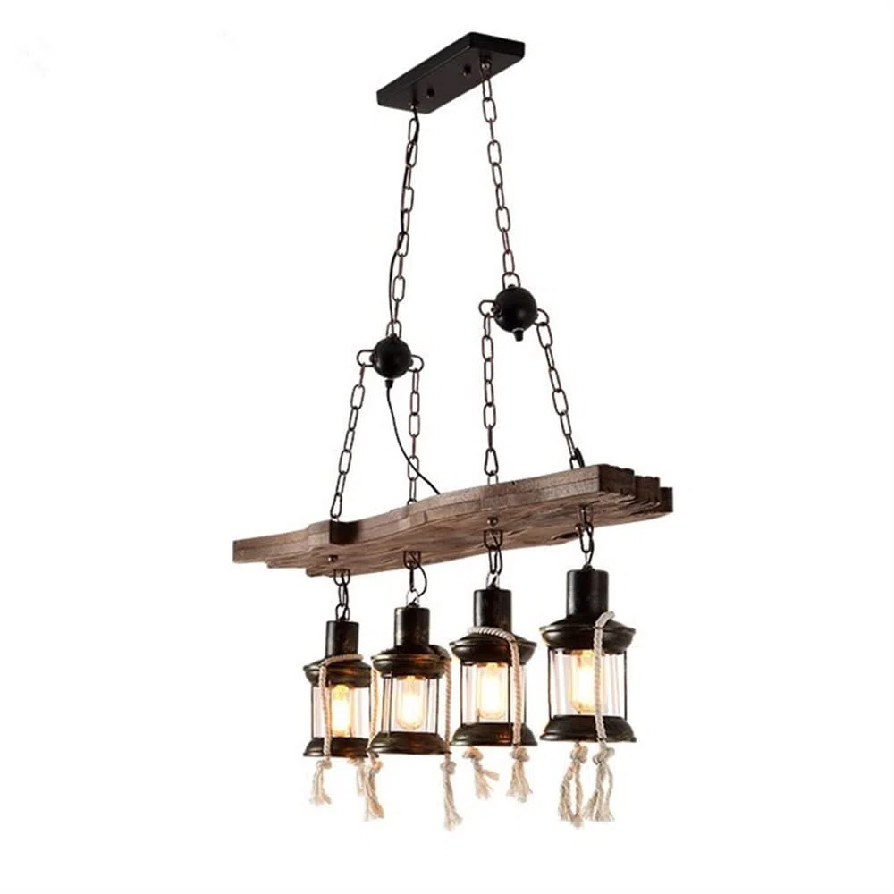 Lampa wisząca ze szkła z 4 jasnymi drewnami