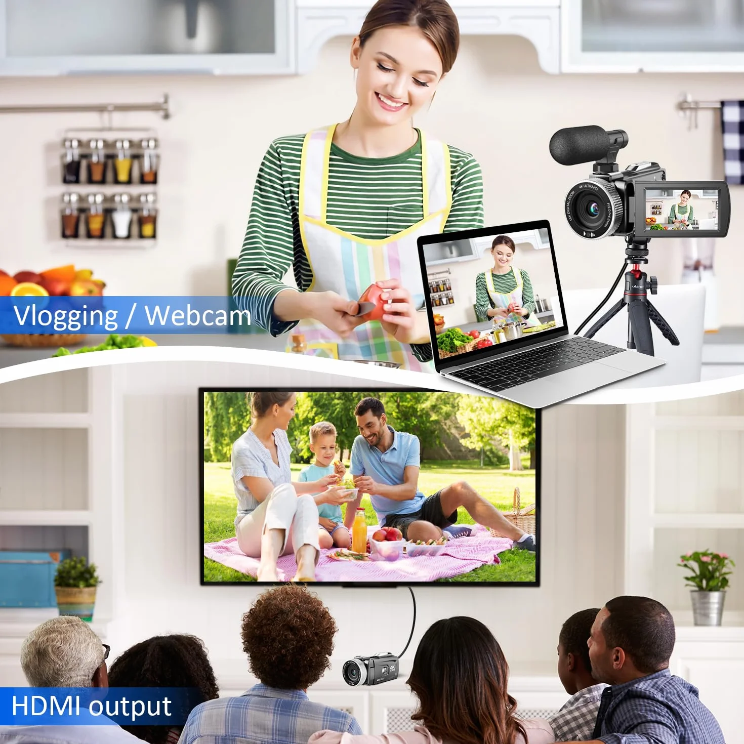 Kamera wideo 4K 48MP Zdjęcie/rejestrator wideo 4K 60FPS, kamera cyfrowa do Youtube Vlogging z mikrofonem bezprzewodowym/karta SD/2 baterów/pilot zdalnego sterowania