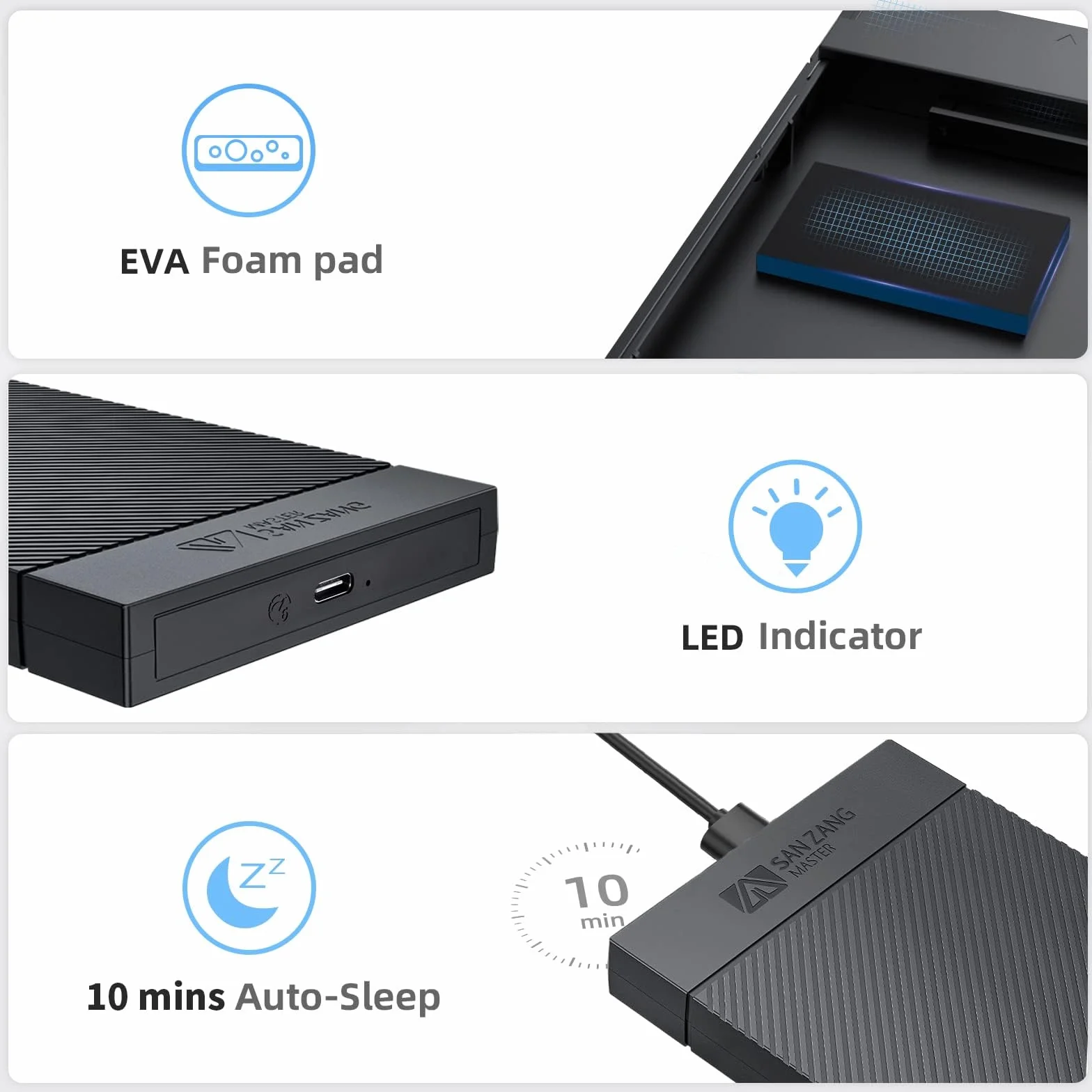 Obudowa dysku twardego 2,5, obudowa dysku twardego 2,5" USB 3.0 z kablem USB 3.0 Bez użycia narzędzi dla 2 5-calowych dysków SSD SATA i wysokości 9,5 mm 7 mm, obsługa UASP i wykończenia