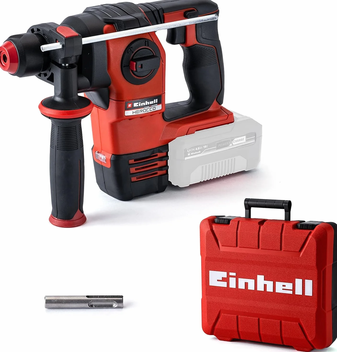 Einhell Akumulatorowy młot udarowy HEROCCO Power X-Change (Li-ion, 18 V, 2,2 J, 18 Nm, silnik bezszczotkowy, pneumatyczny mechanizm udarowy, SDS +, w tym E-box, bez akumulatora i ładowarki)