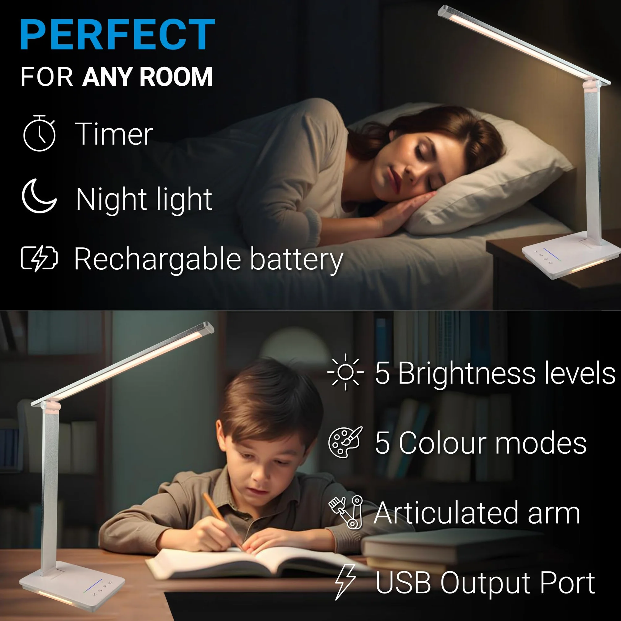 Maxter Lampa Biurkowa LED 6W 550lm USB Akumulatorowa
