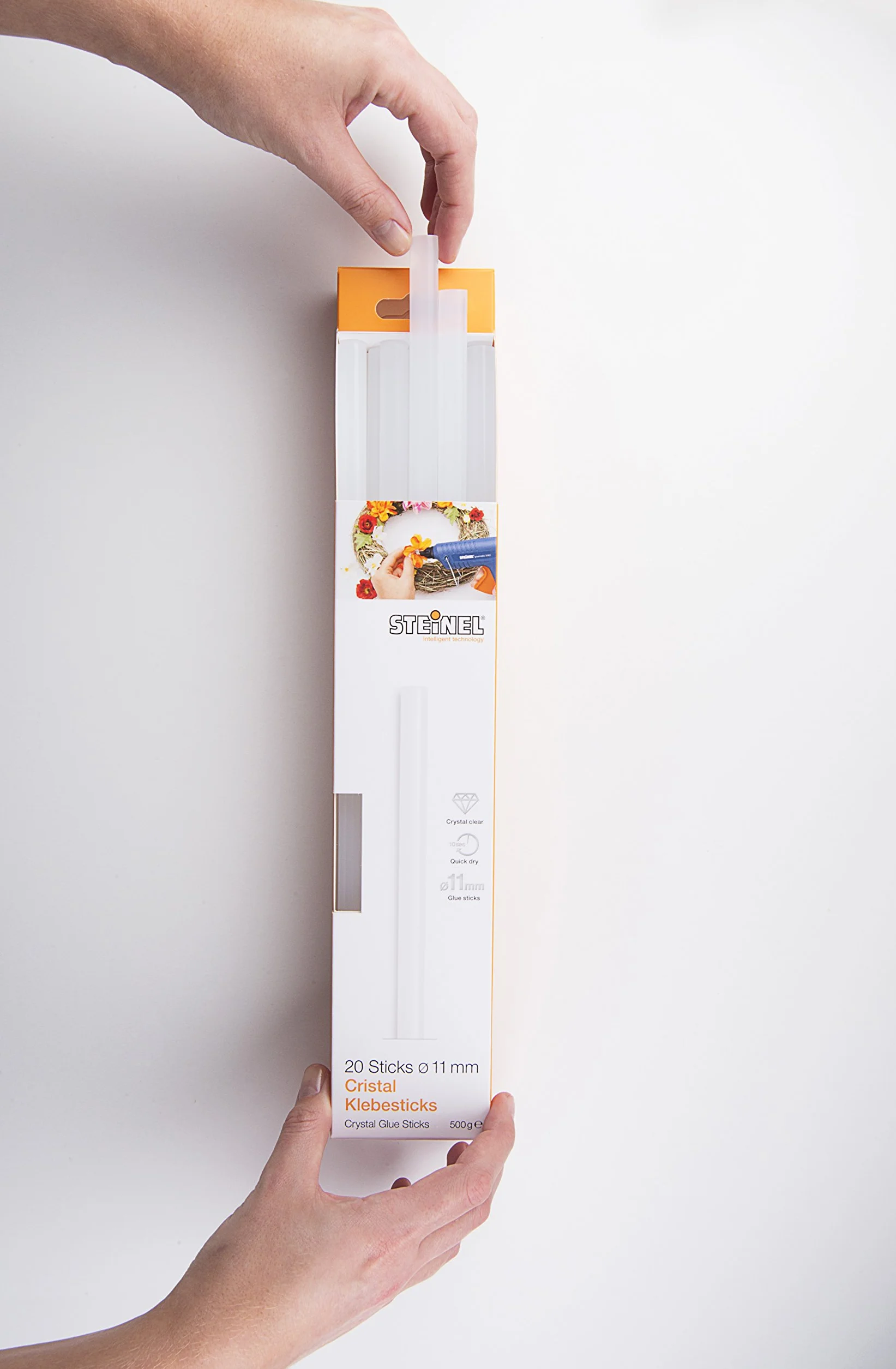 Steinel Klej w sztyfcie Cristal 11 mm, 20 sztyftów, 500 g, przezroczysty klej termotopliwy do ledwo widocznych punktów kleju