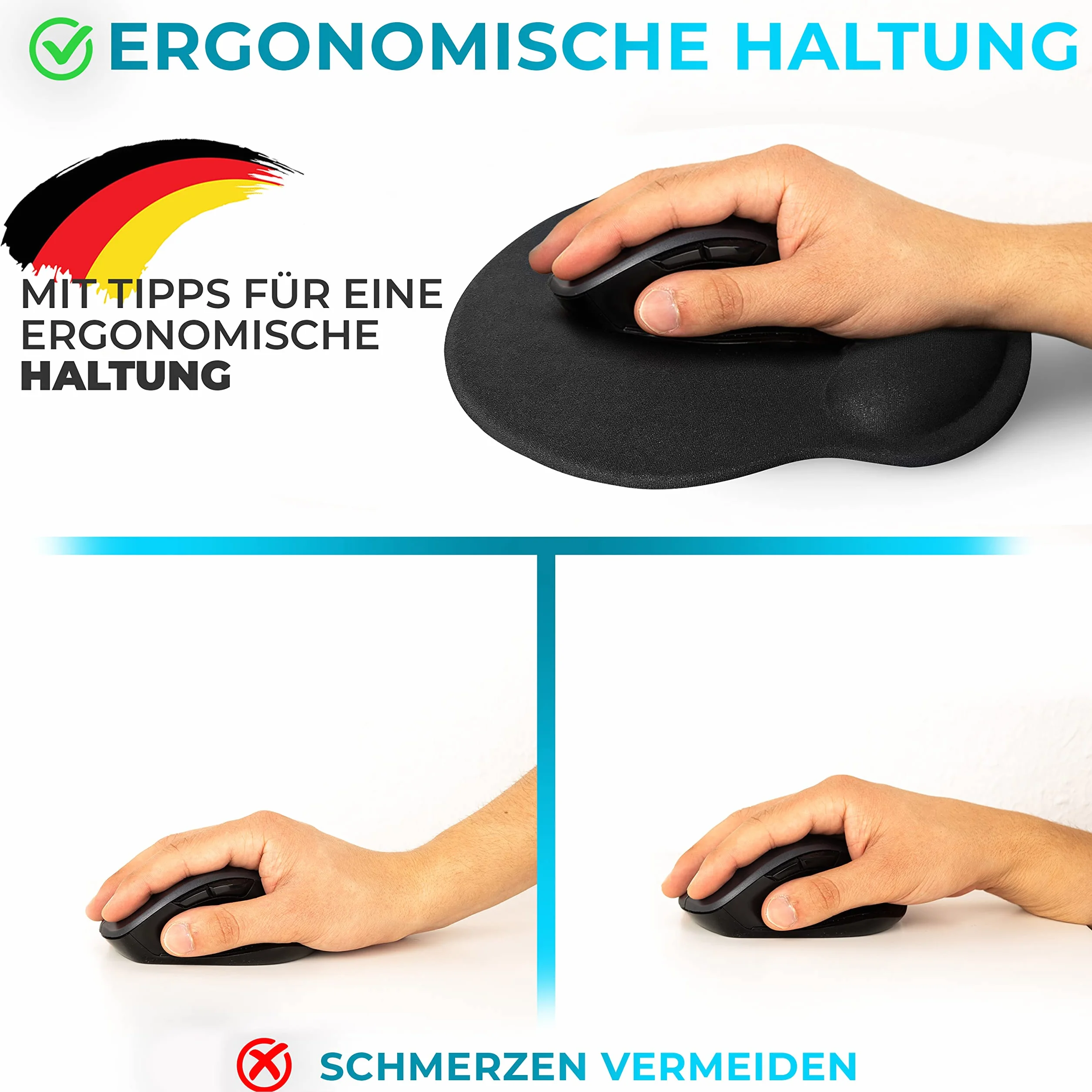 Ergonomiczna podkładka pod mysz z poduszką żelową, czarna