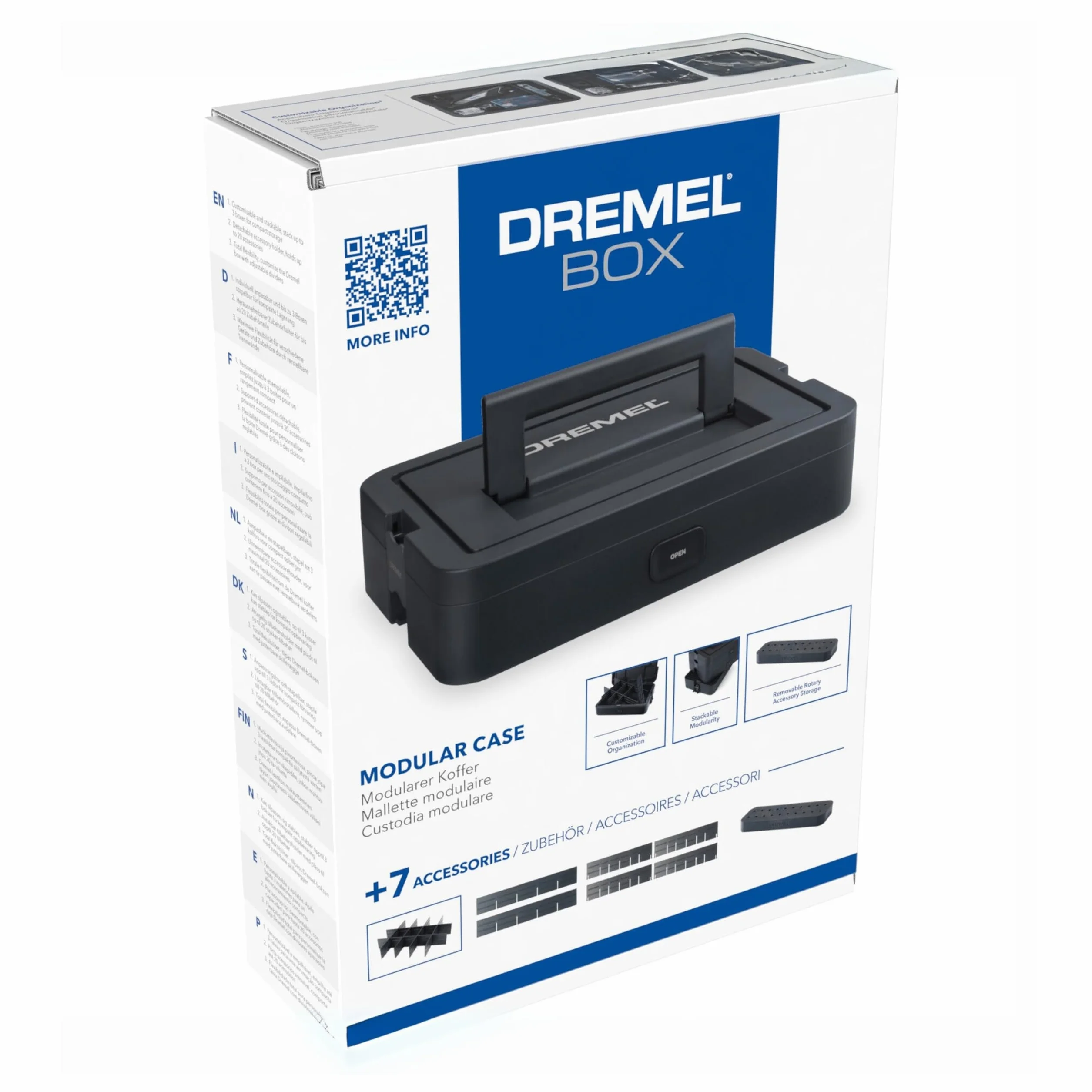 Dremel Black Box Przechowywanie narzędzi z 6 przegródkami i uchwytem na akcesoria, Personalizowany organizer DIY do akcesoriów narzędzi obrotowych, kompaktowy i modułowy system przechowywania