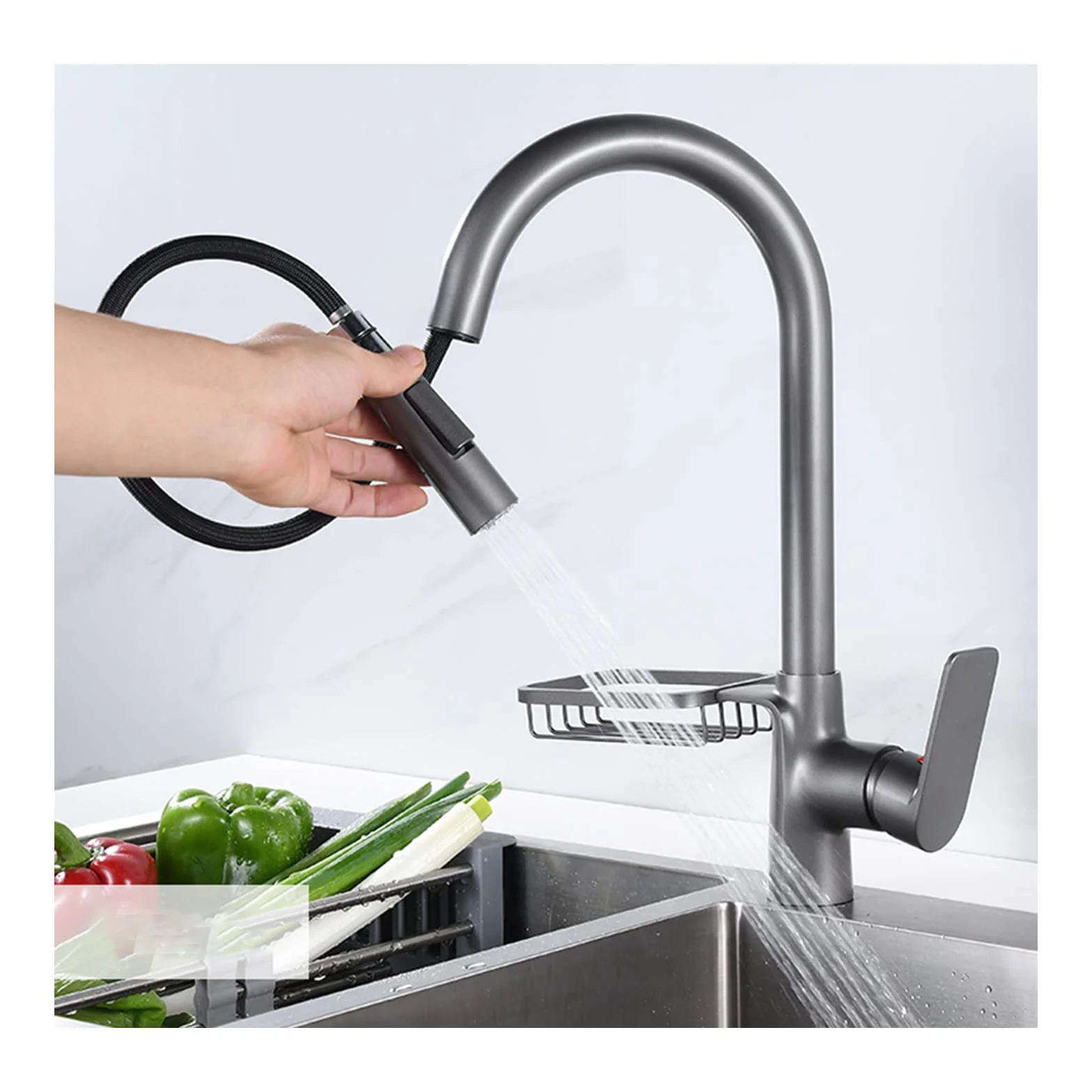 Bateria zlewozmywakowa, mosiężna bateria jednouchwytowa, 2-funkcyjna bateria kuchenna z wyciąganą wylewką, bateria kuchenna z mieszaczem ciepłej i zimnej wody