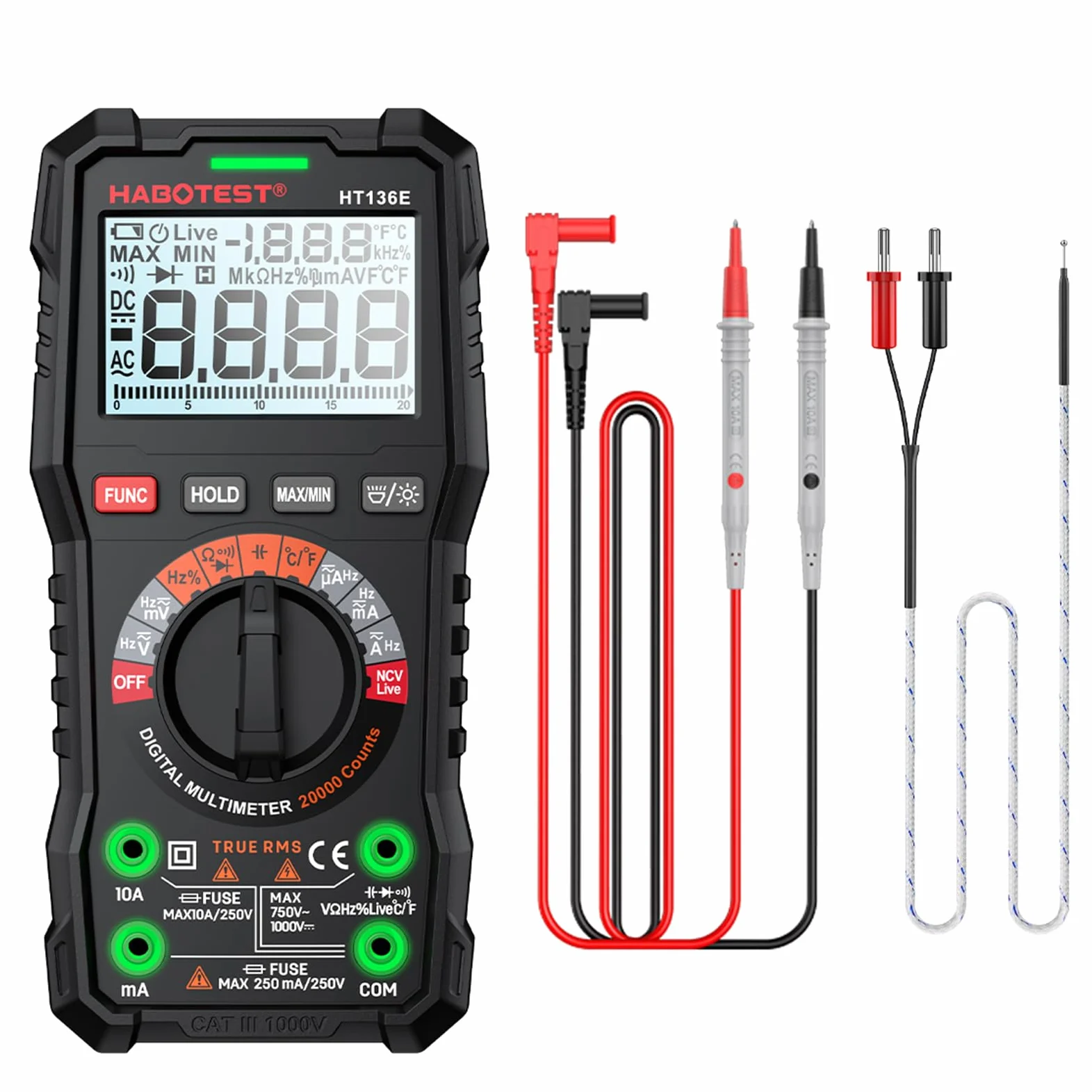 HABOTEST HT136E multimetr cyfrowy, wydajny tester dla profesjonalnych elektryków (HT136E)