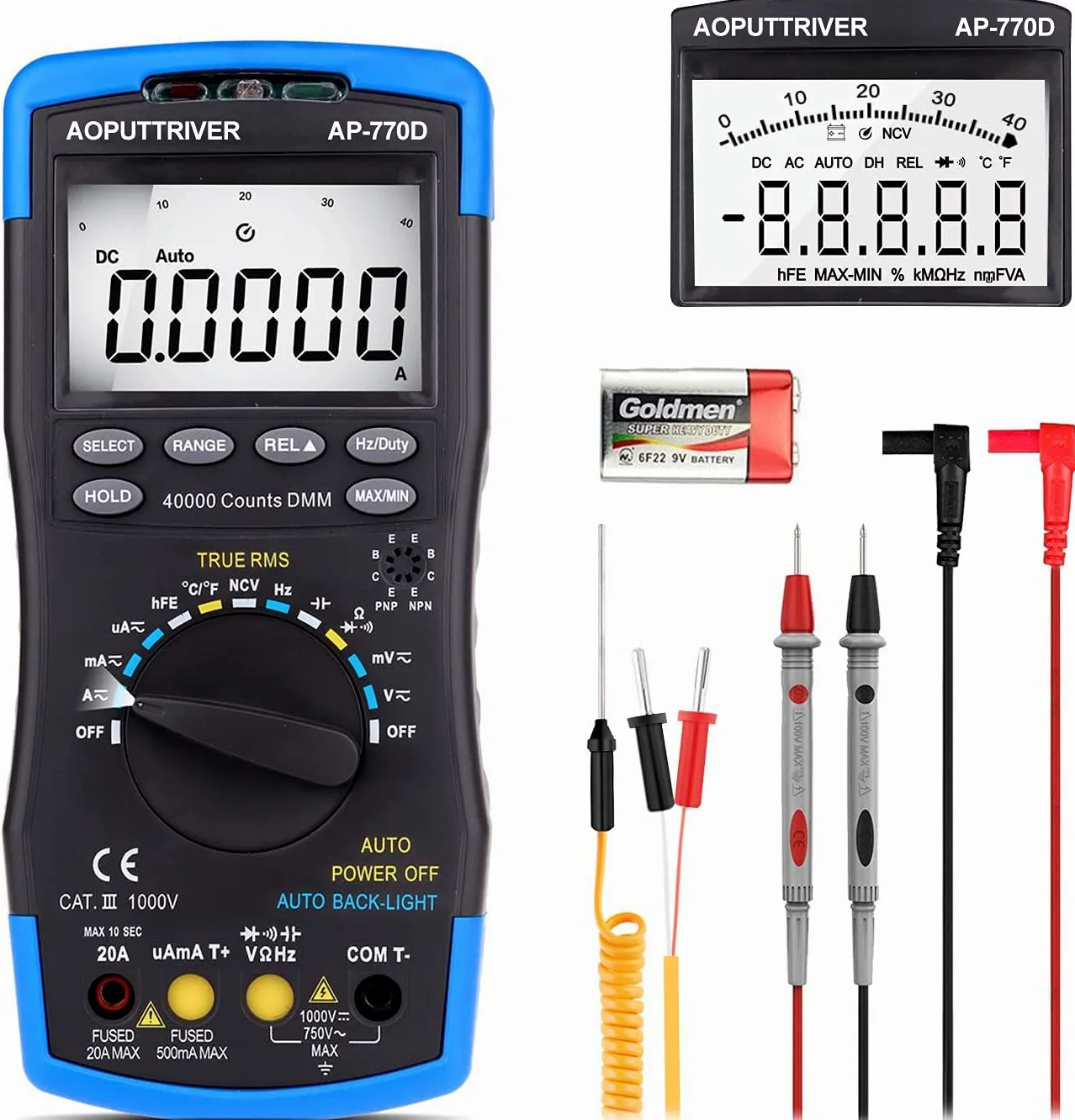 Automatyczny multimetr cyfrowy AP-770D TRMS 40000 Count Multimetr Woltomierz Amperomierz z wysoką precyzją dla NCV AC/DC odporność na napięcie prądu pojemność diody hFE temperatura