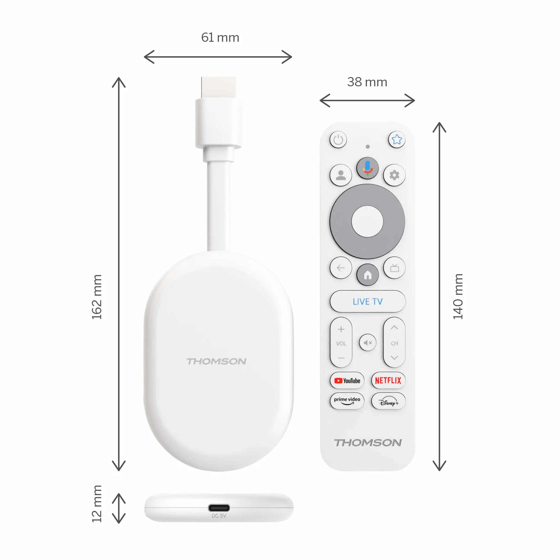Thomson Go Cast 152 Przystawka Streamingowa 4K UHD Google TV, Sterowanie Głosowe, Dolby Atmos, HDR10, 32 GB