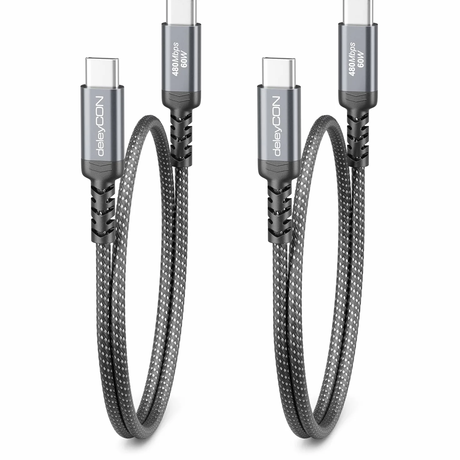 deleyCON 2x 0,30m Kabel USB-C 60W Szybkie ładowanie PD 3.0 PPS USB-C do USB-C do iPhone 16 15 Pro Max Air, Galaxy A16 A56 S25 S24 S23, Pixel, iPad Pro, MacBook