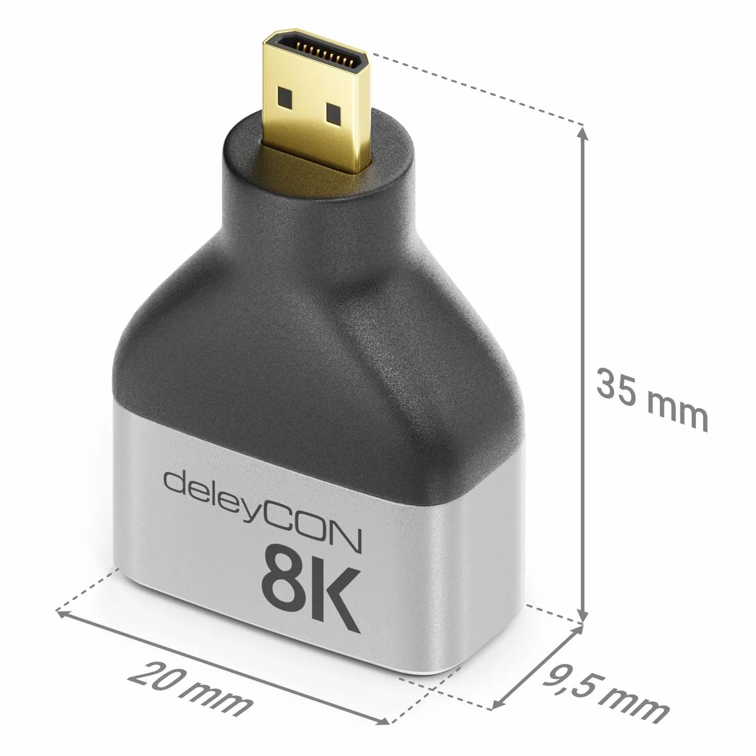 deleyCON Adapter Micro HDMI HDMI 2.1 8K@60Hz 4K@120Hz UHD Aluminium 48 Gb/s ARC HDR10+ Dolby Vision VRR ALLM Szary Czarny