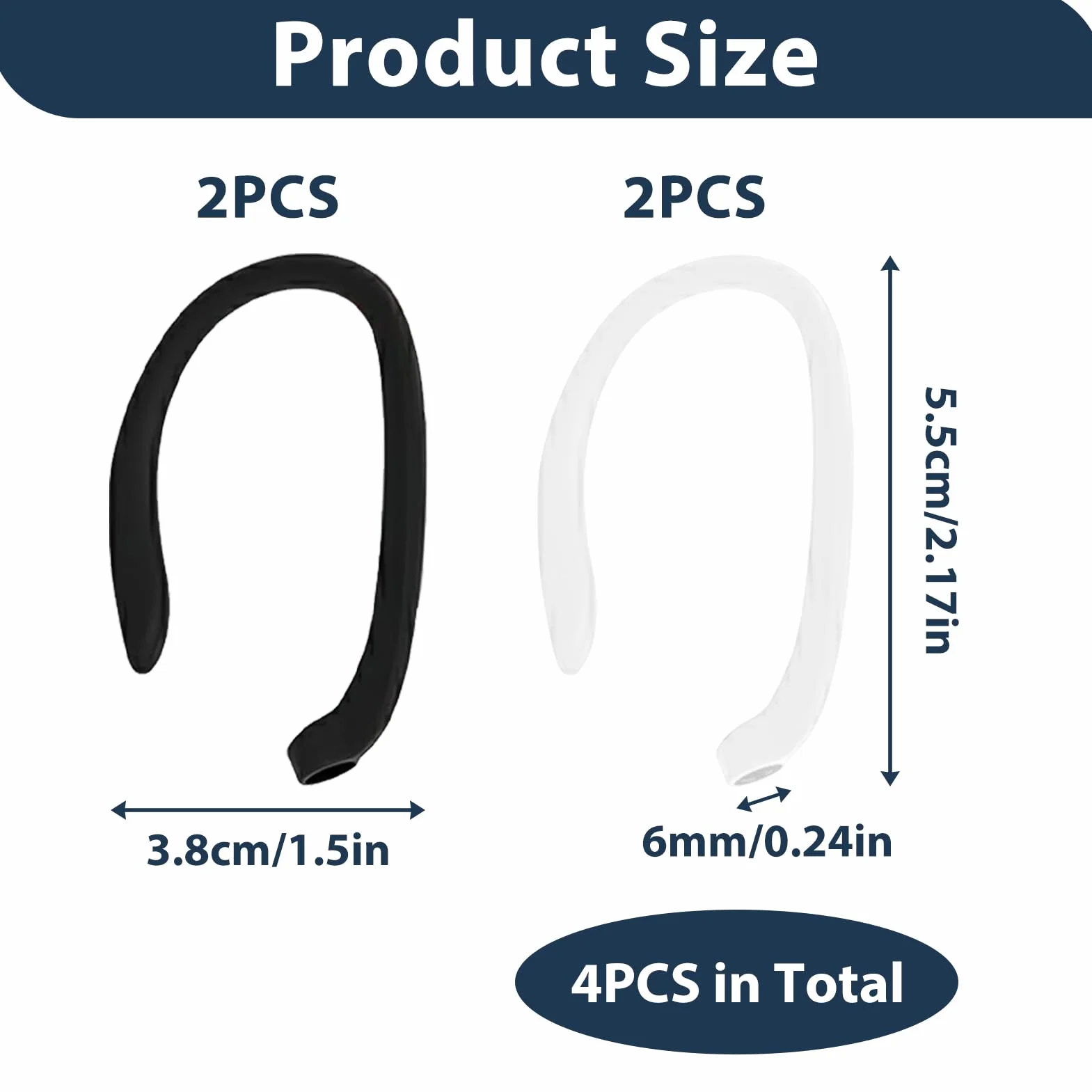 Haczyki do słuchawek AirPods, 2 pary, kompatybilne z AirPods 1 2 3 4 Pro Pro 2 antypoślizgowe etui na słuchawki sportowe, silikon, czarno-białe