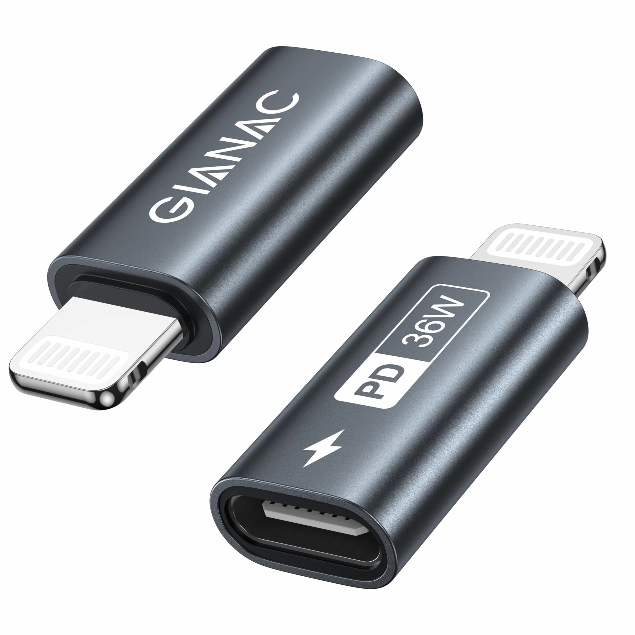 GIANAC Adapter USB C na Lightning (zestaw 2 sztuk) 36 W, adapter Lightning USB C do iPhone'a 14 13 12 11 Pro Max, iPad Pro/Air, Nicht für OTG/Audio